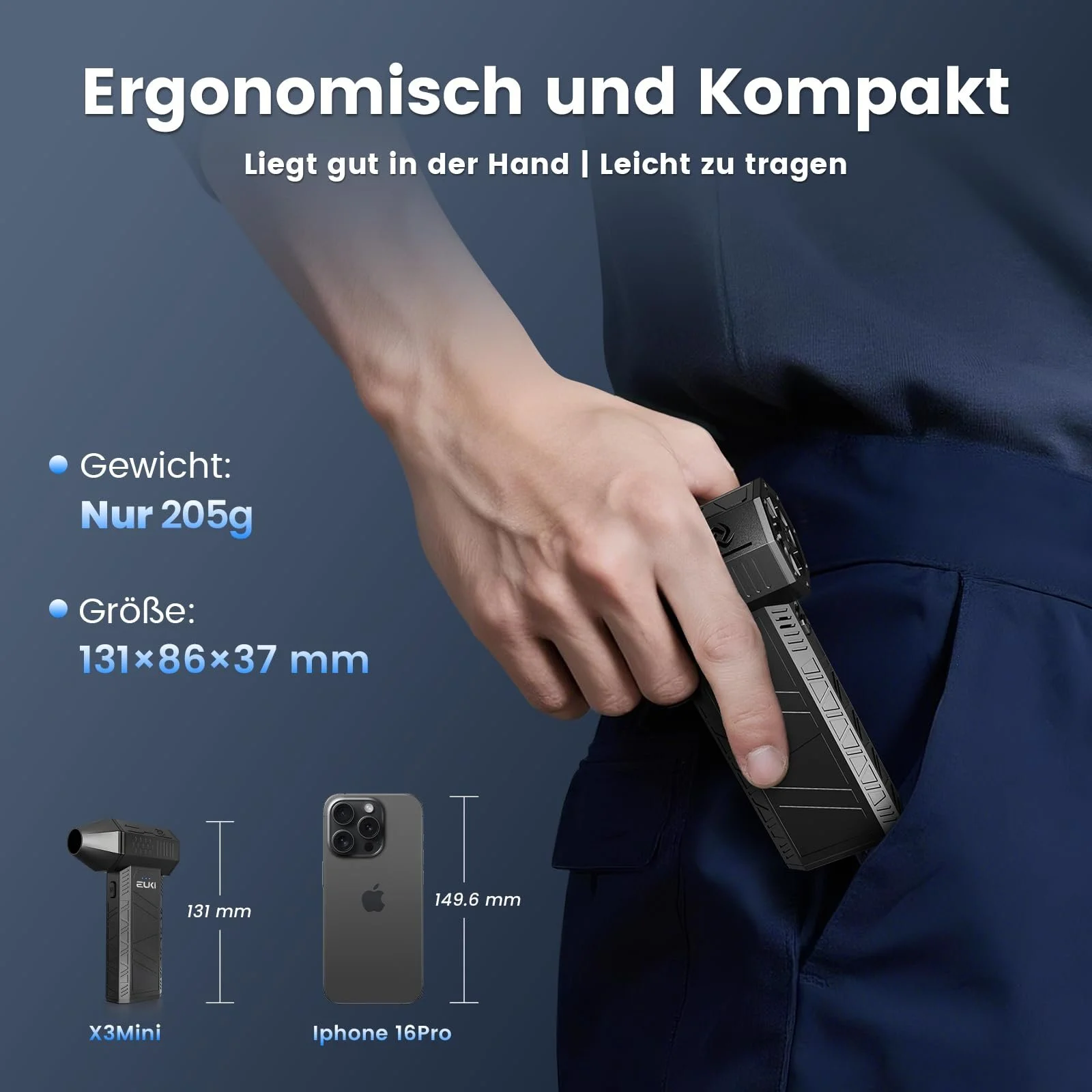 Електрична повітродувка EUKI 3 швидкості 130 000 RPM 5000 mAh USB-C, фото №7 Електрична повітродувка EUKI 3 швидкості 130 000 RPM 5000 mAh USB-C, фото №7