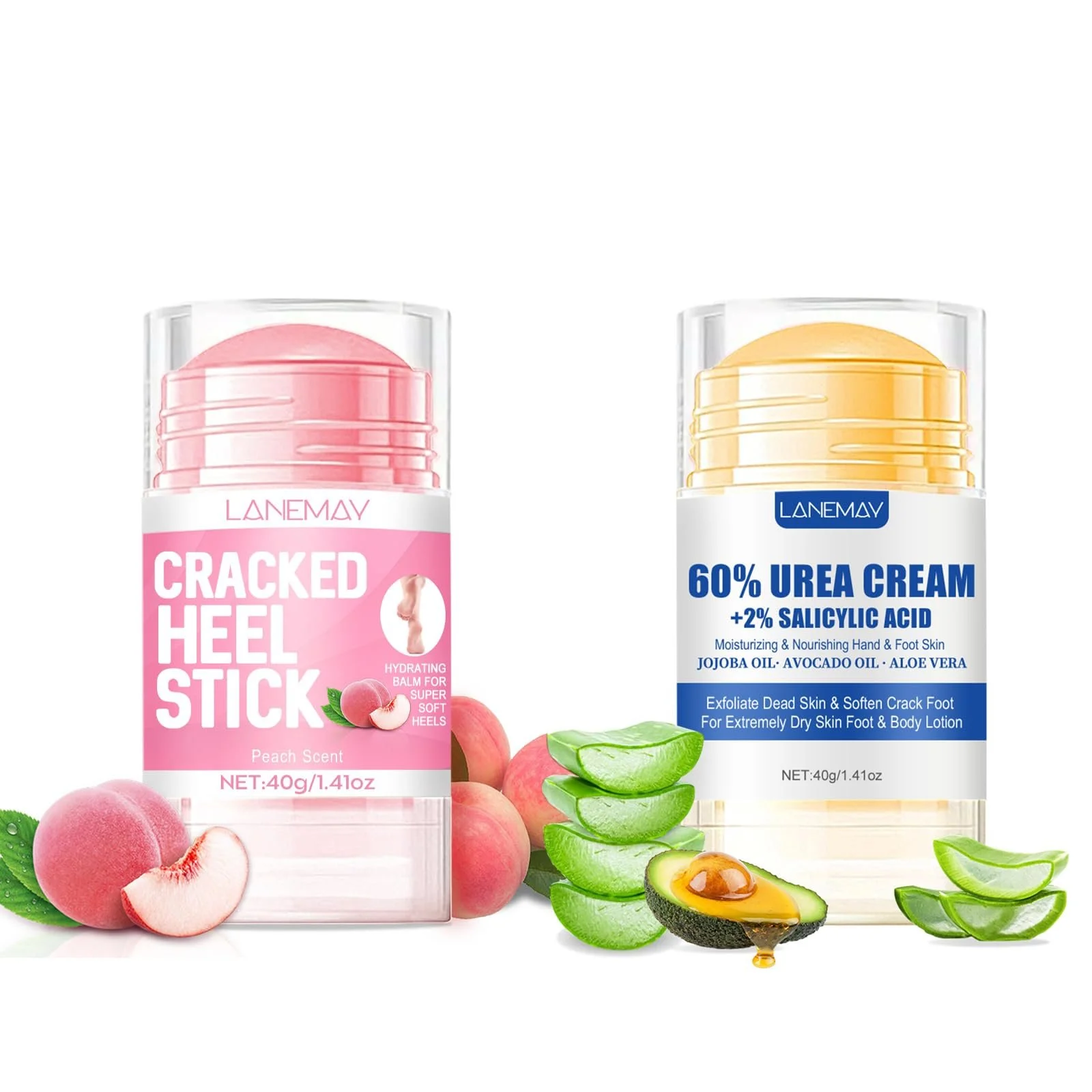 Стик-бальзам для ног Peach + Aloe для потрескавшихся пяток 2 шт, фото №1