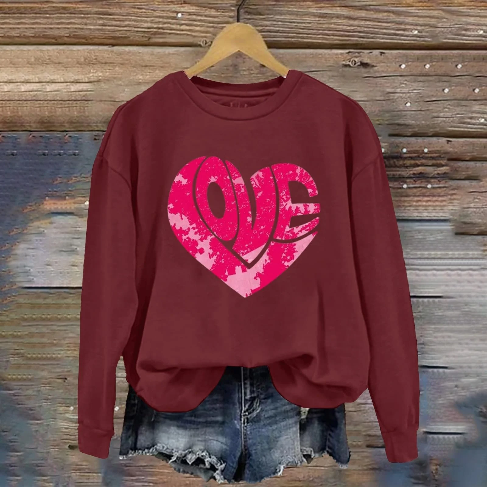 Женский свитшот на День святого Валентина, Пуловер, Свитшот на День святого Валентина, Милая рубашка с графическим сердцем, Легкий повседневный лонгслив с круглым вырезом, Маленькие куртки, фото №3