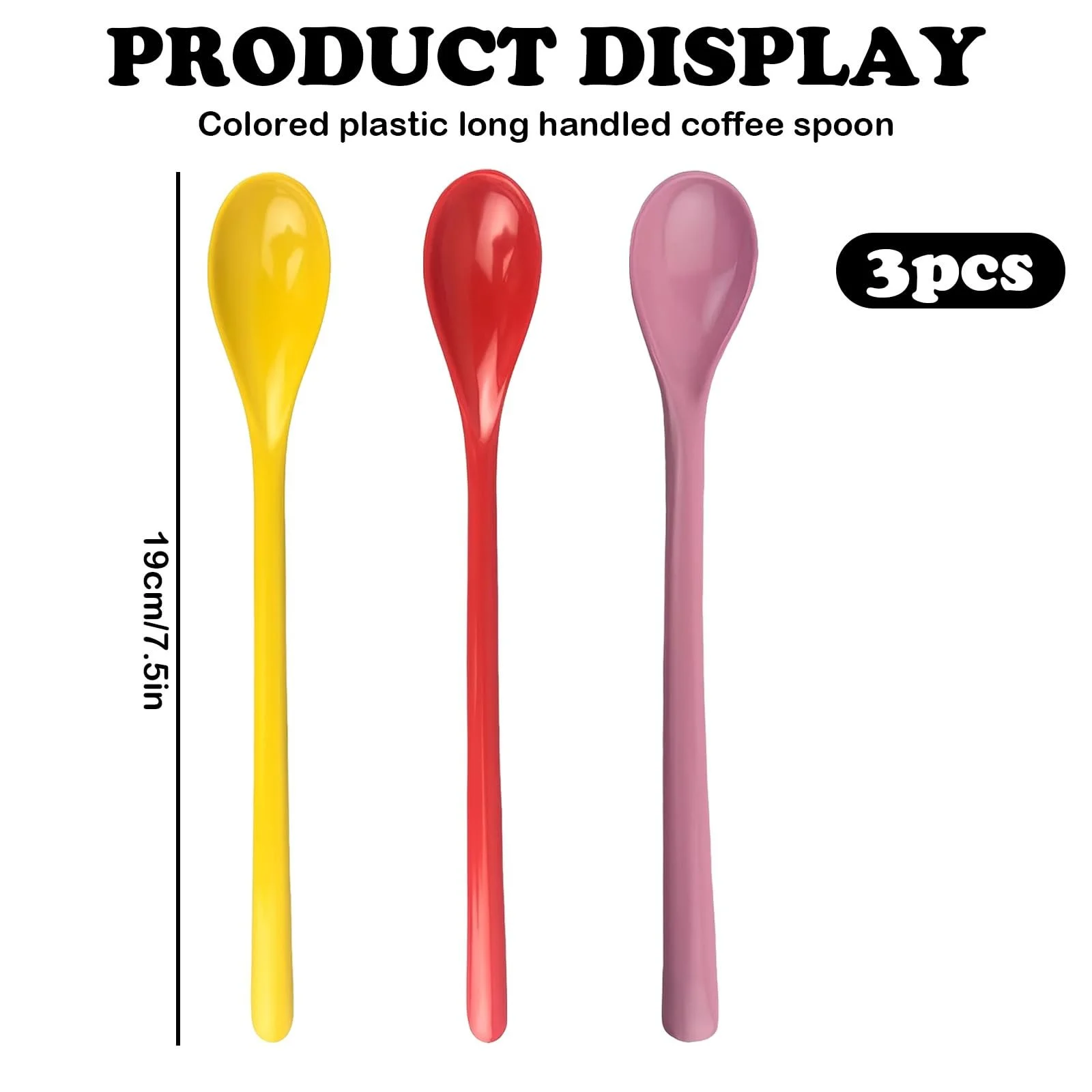 Набір із 3 пластикових ложок Colourful Robust Handle, 19 см, різнокольорові, фото №2