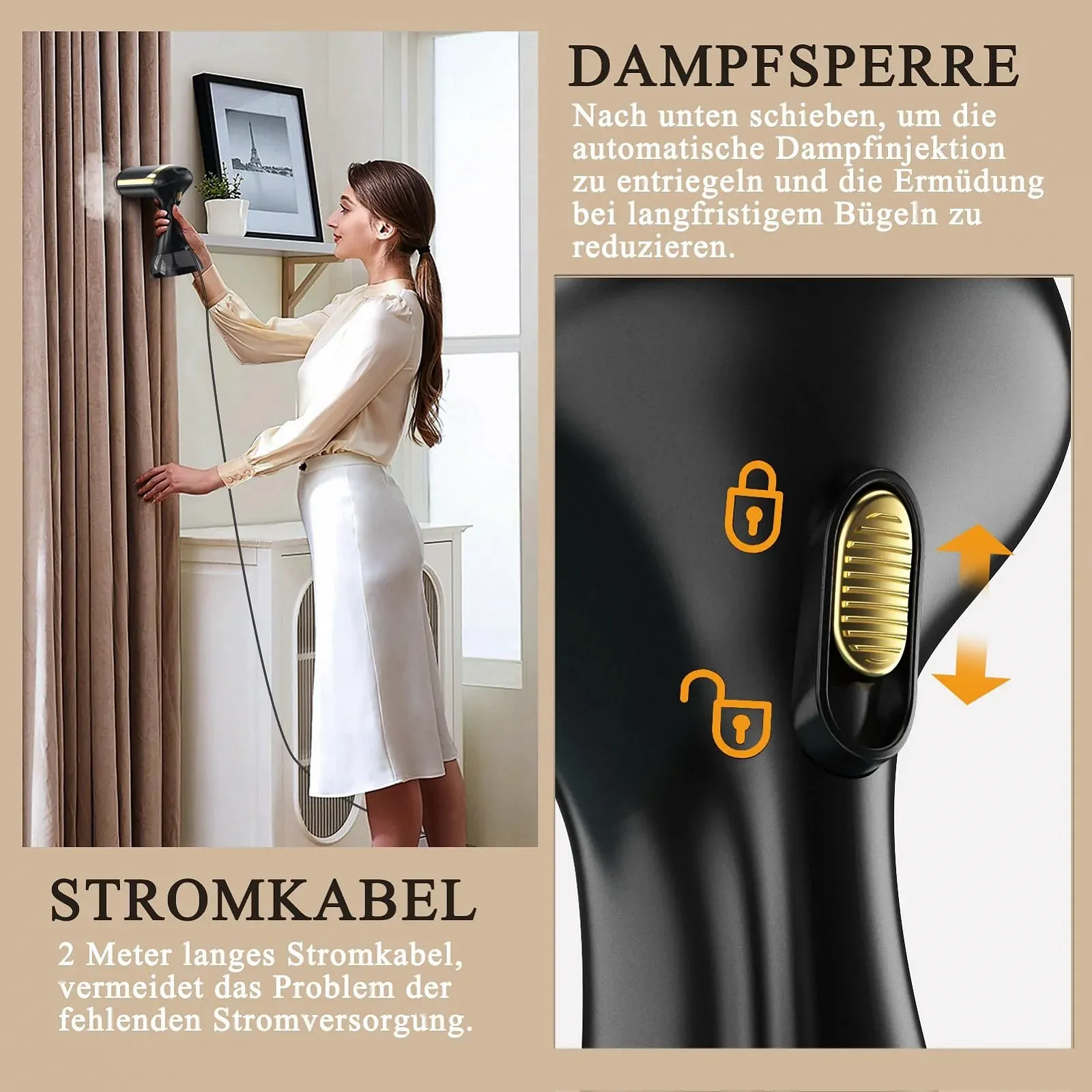 Вертикальний відпарювач COVACURE 1500 Вт 300 мл 20 с нагрівання Чорний, фото №7