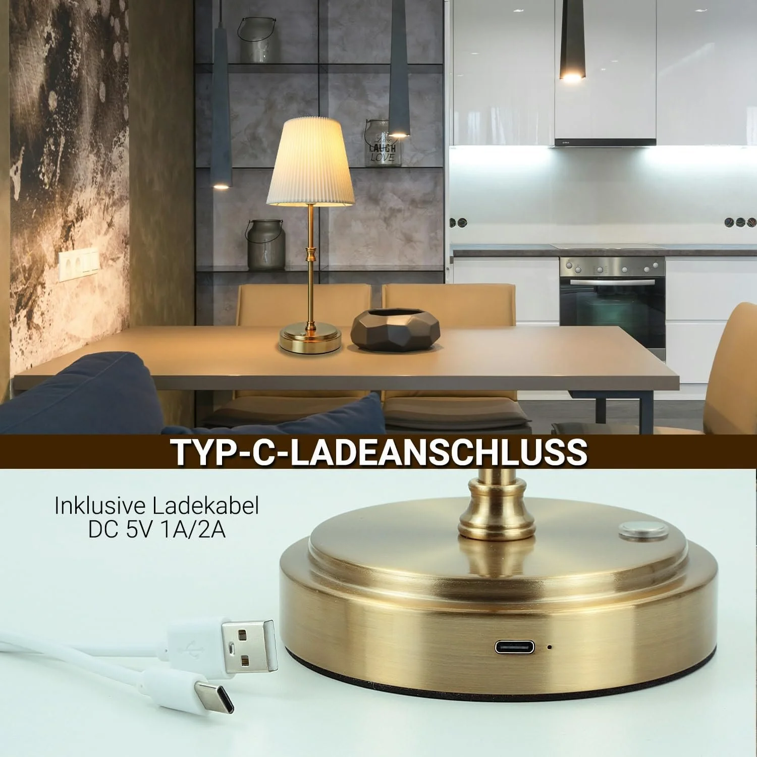 Бездротова настільна лампа Диммована Сенсорна 5000 мАг 38 см з тканинним абажуром, фото №2