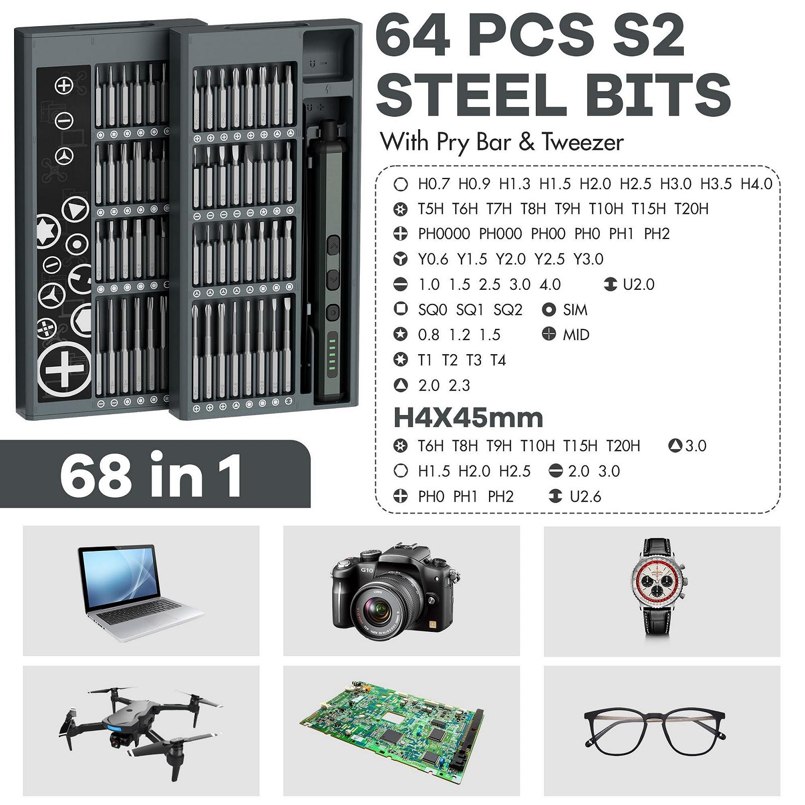 Електричний викрутковий набір Mini 68 в 1 Магнітний Прецизійний, фото №2