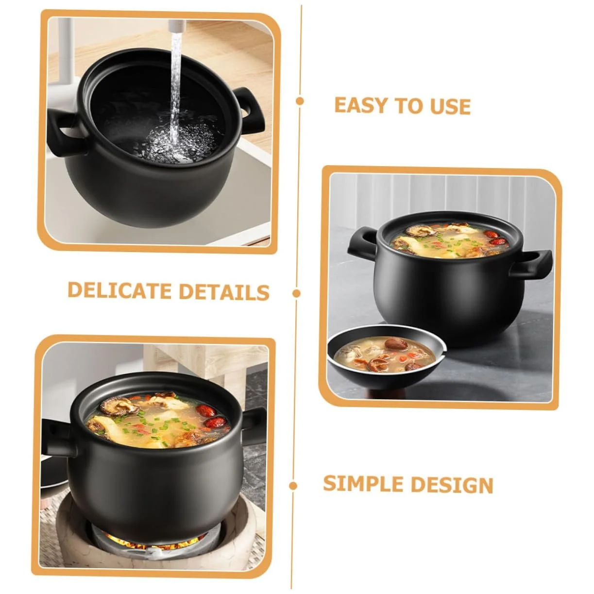 Каструля-сотейник Керамічна 3,6 л Для газових плит Термостійка Коричнева, фото №6