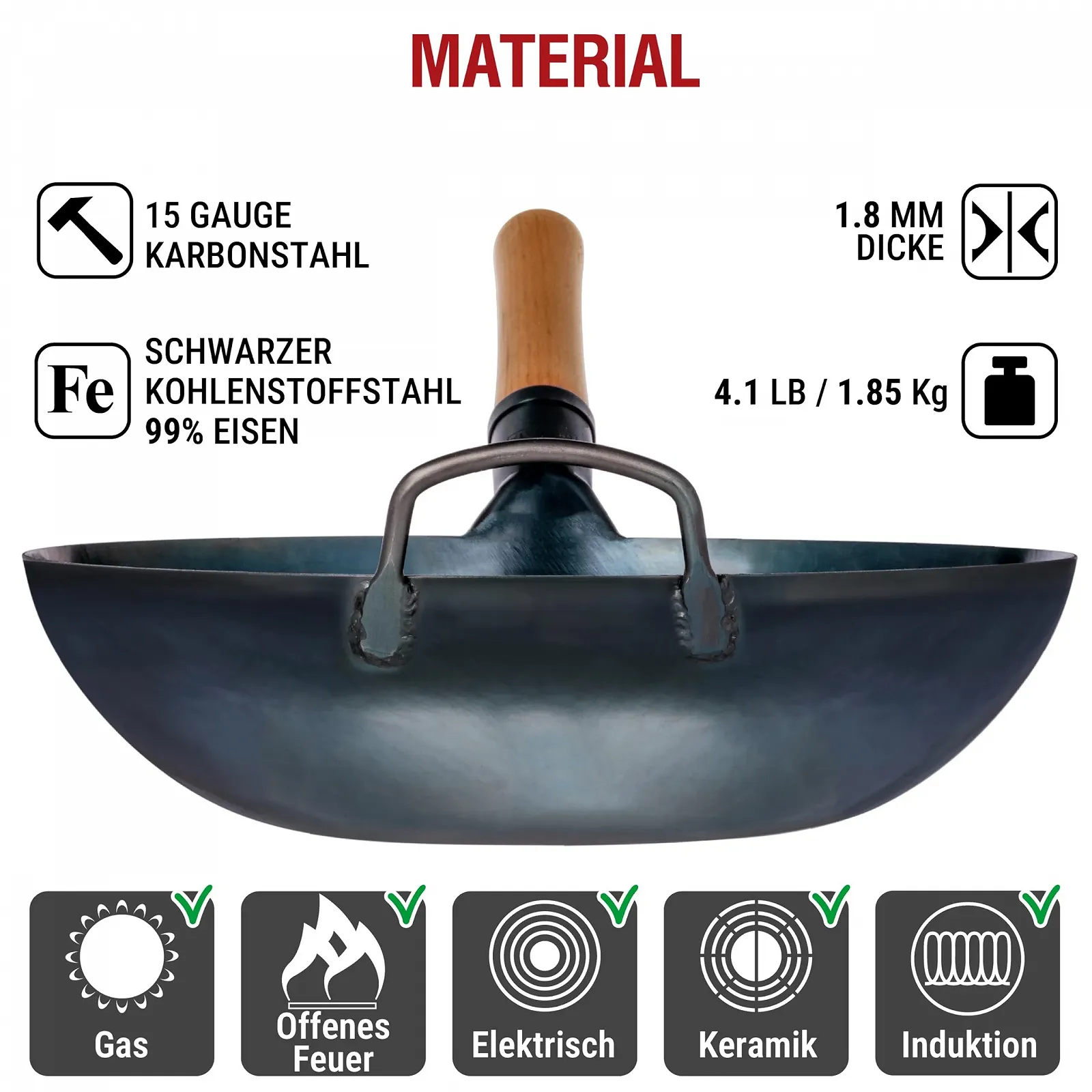Сковородка YOSUKATA Углеродистая сталь 34 см Из углеродистой стали с плоским дном Для индукционных плит, фото №5