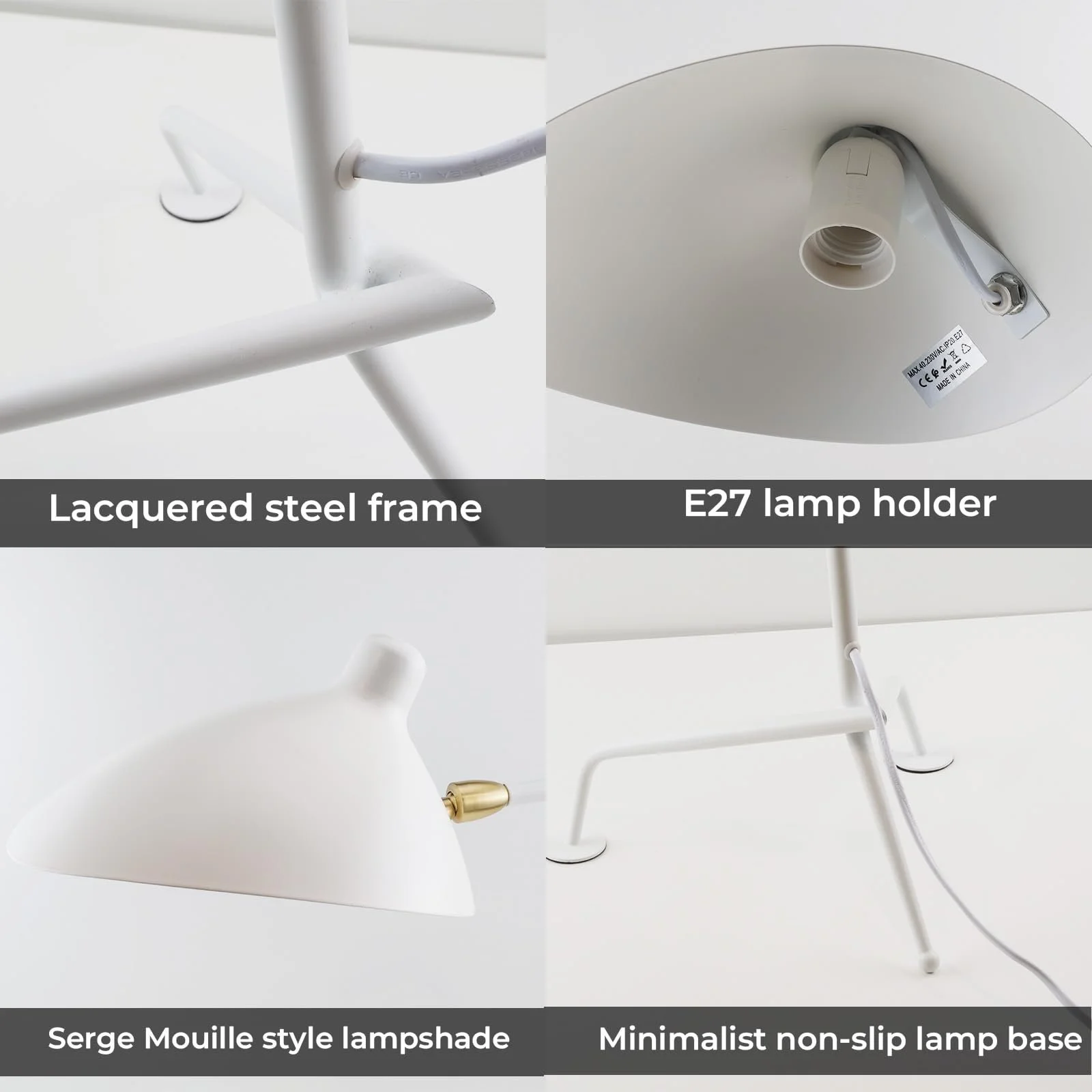 Настільна лампа Alpinaluz Nordica тринога з поворотним плафоном біла E27, фото №6