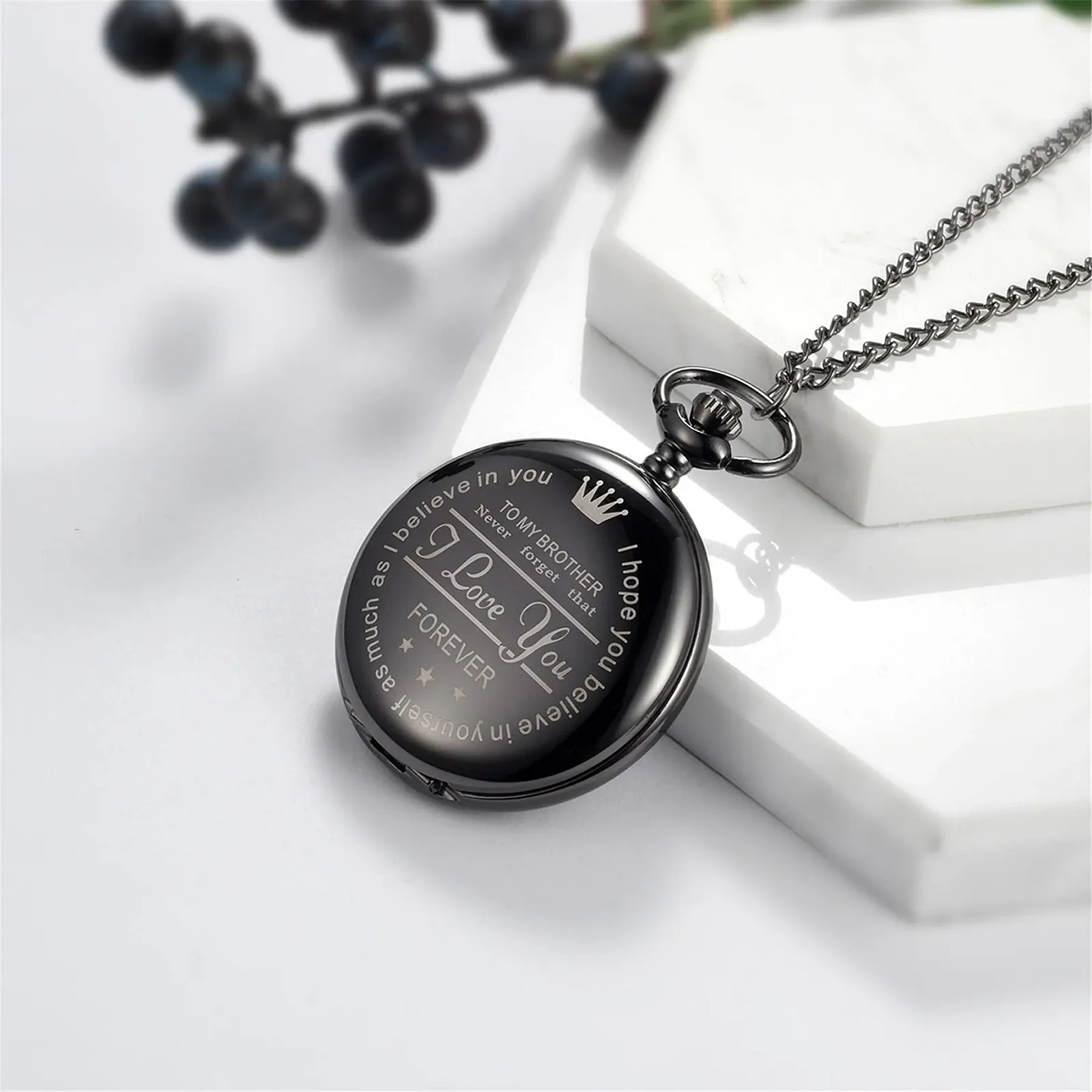 Карманные часы с цепочкой JewelryWe Аналоговые Кварцевые с гравировкой Простой гладкий кулон, фото №4