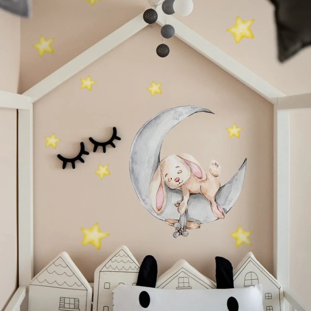 Наклейка на стіну WandSticker4U Кролик на місяці 66 x 62 см Акварель, фото №4