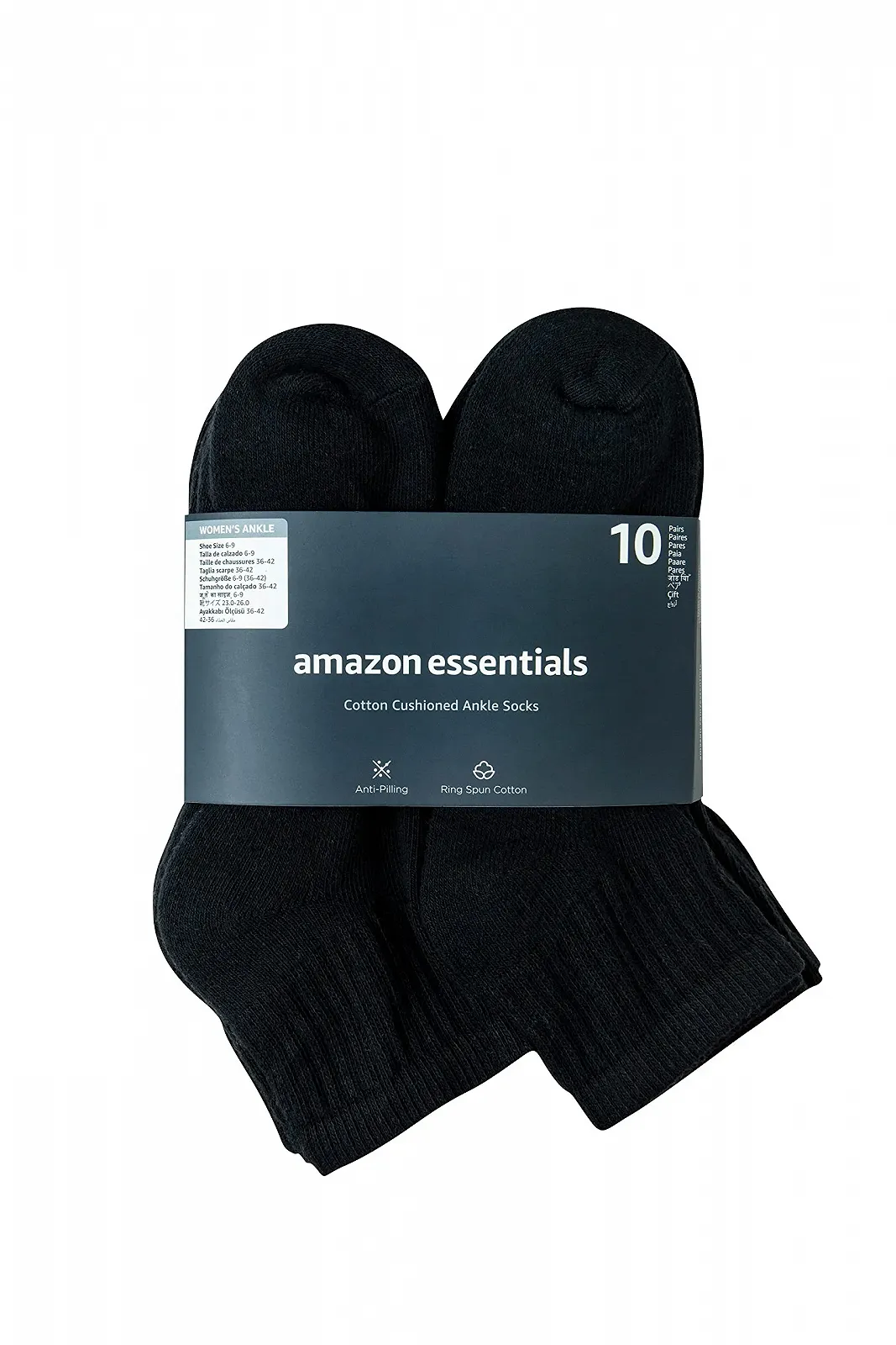 Шкарпетки Amazon Essentials Жіночі Легкі Бавовняні з Подушечками, Щиколотки, 10 пар, фото №3