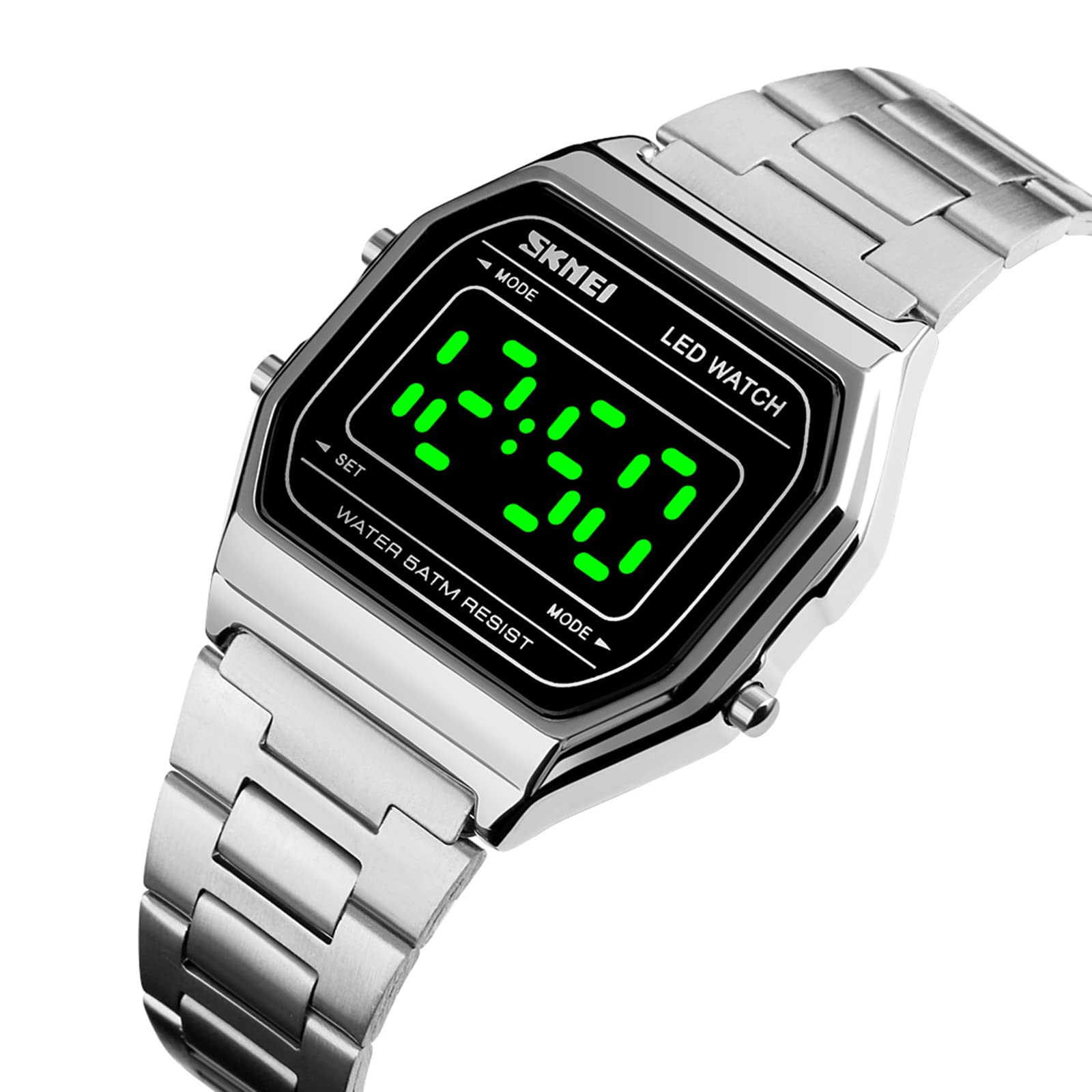 Годинник FAMKIT Digital Водонепроникний Нержавіюча сталь LED Підсвічування Стильний Срібний Браслет, фото №2