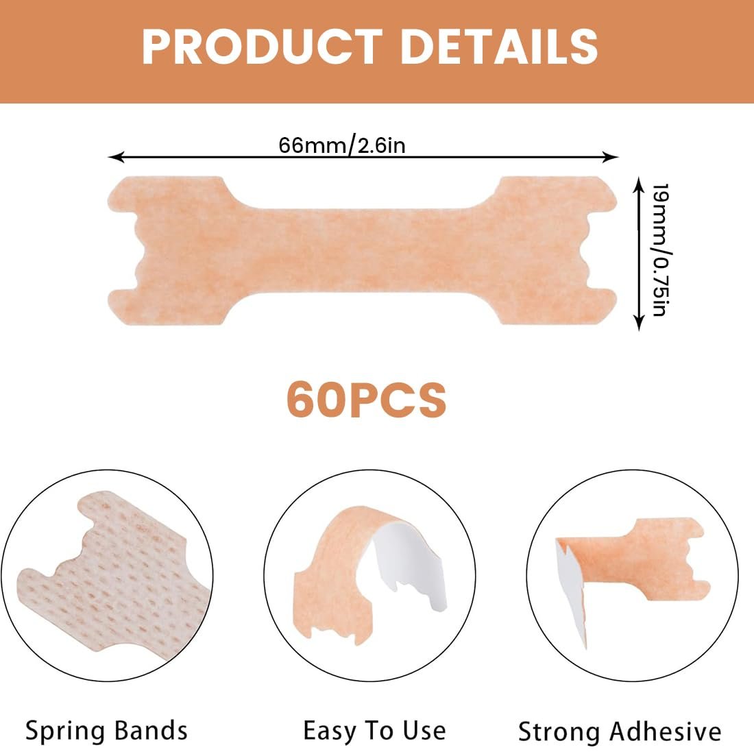 Назальные наклейки от храпа 60 шт. Телесного цвета, нетканые, для физического облегчения заложенности носа, фото №5
