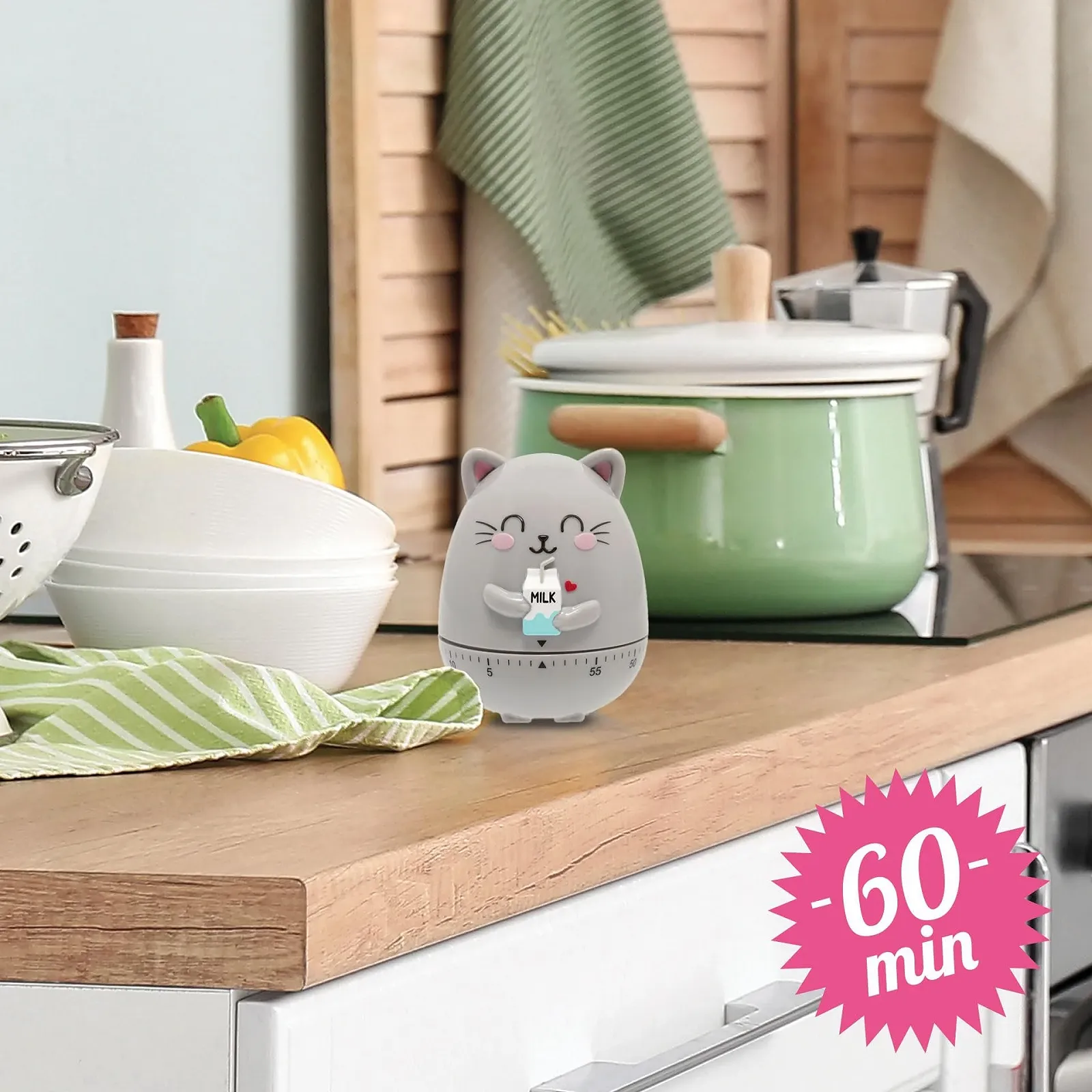 Кухонный таймер Legami Kitty 60 минут 6 см x 8 см Серый, фото №2