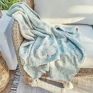 Плед Loberon Calerand Морские мотивы Белый/Синий synthetic.ua - Фото 1