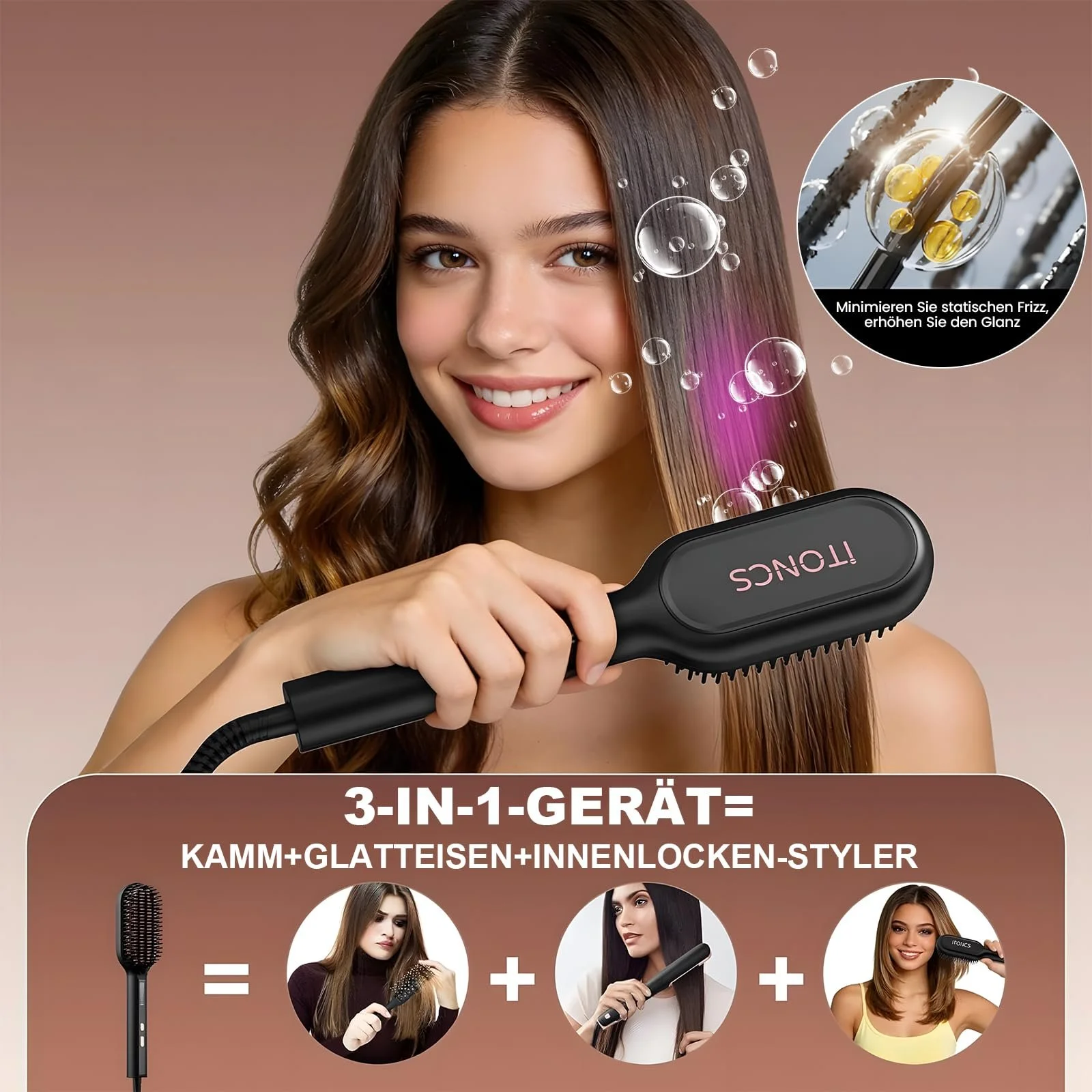 Щетка-выпрямитель iToncs 3-in-1 Ion Anti-scald Memory Function 5 Heat Levels LCD 120°C - 230°C Dual Voltage Черная, фото №8 Щетка-выпрямитель iToncs 3-in-1 Ion Anti-scald Memory Function 5 Heat Levels LCD 120°C - 230°C Dual Voltage Черная, фото №8