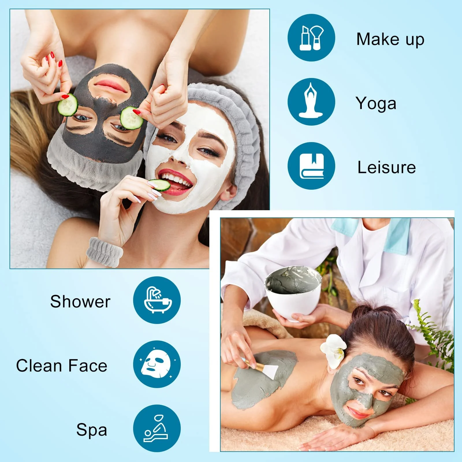 Набір з 4 спа-пов'язок: пов'язка для макіяжу, браслети для вмивання обличчя, фото №7