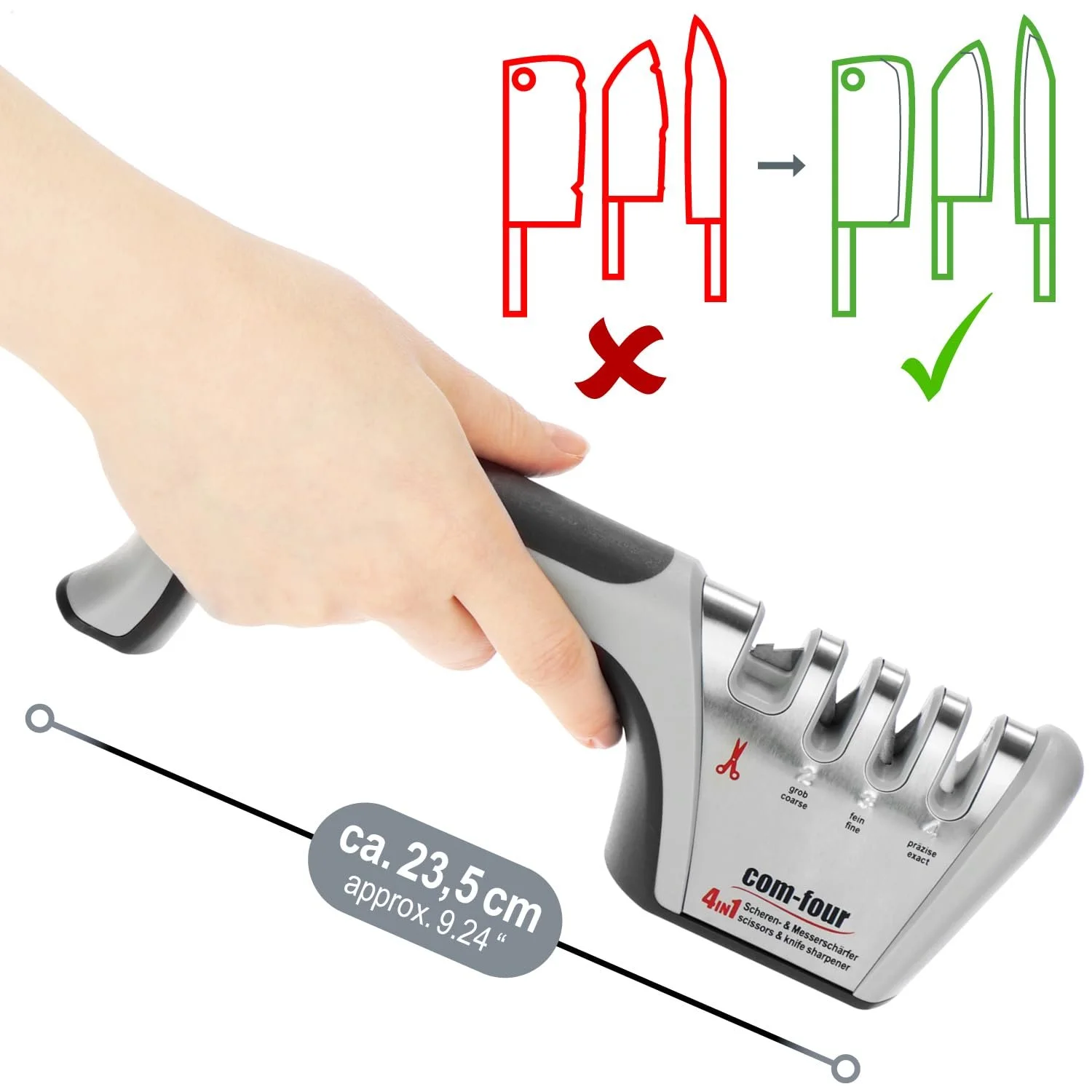Точило для ножів COM-FOUR Premium 4-рівнева ручна Silver, Grey, Red, фото №6 Точило для ножів COM-FOUR Premium 4-рівнева ручна Silver, Grey, Red, фото №6