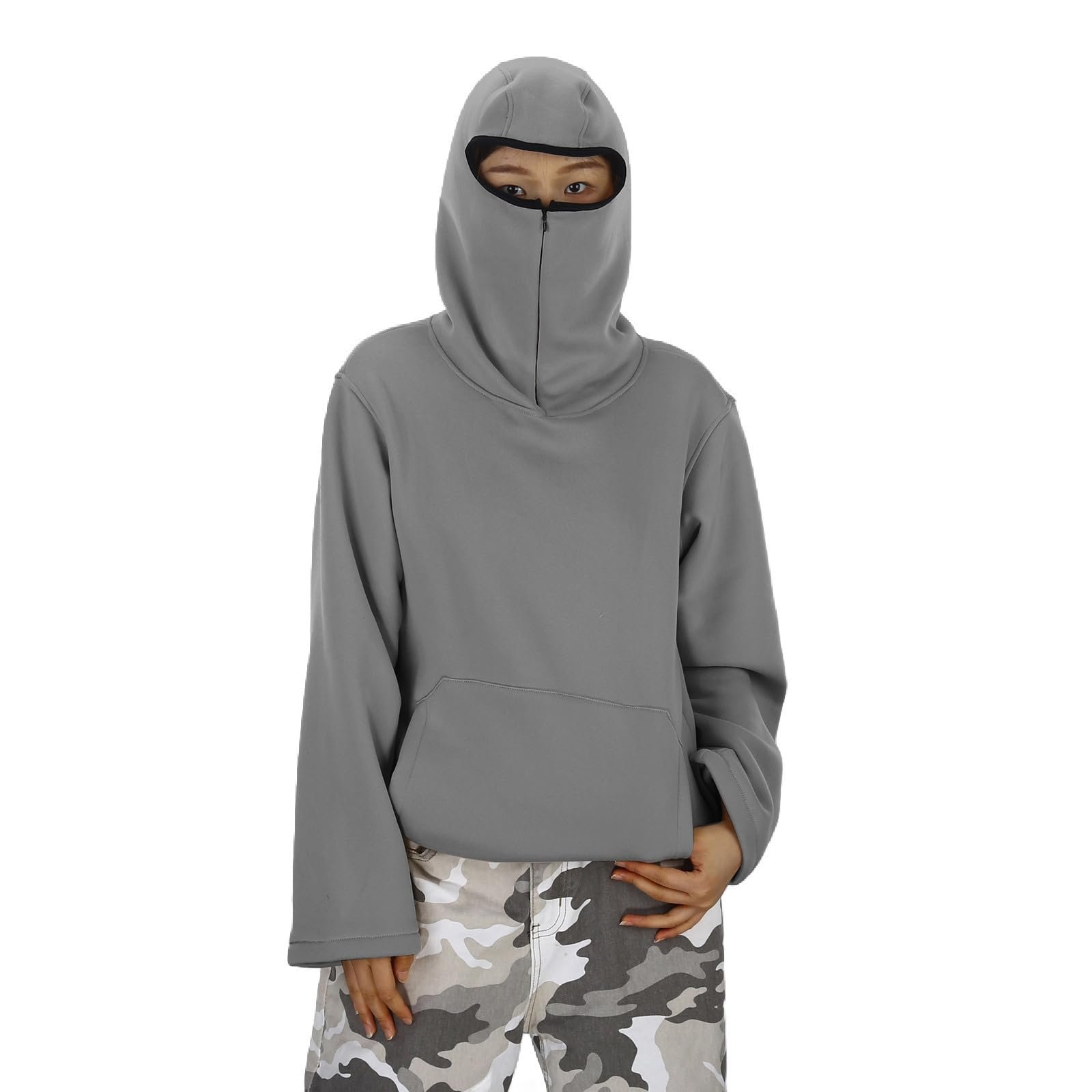 Балаклава Худи Generisch Ninja с маской Балаклава на полной молнии Oversized Y2K Куртка-маска Зимняя толстовка с карманом Теплая детская переходная куртка Зимняя куртка, фото №2