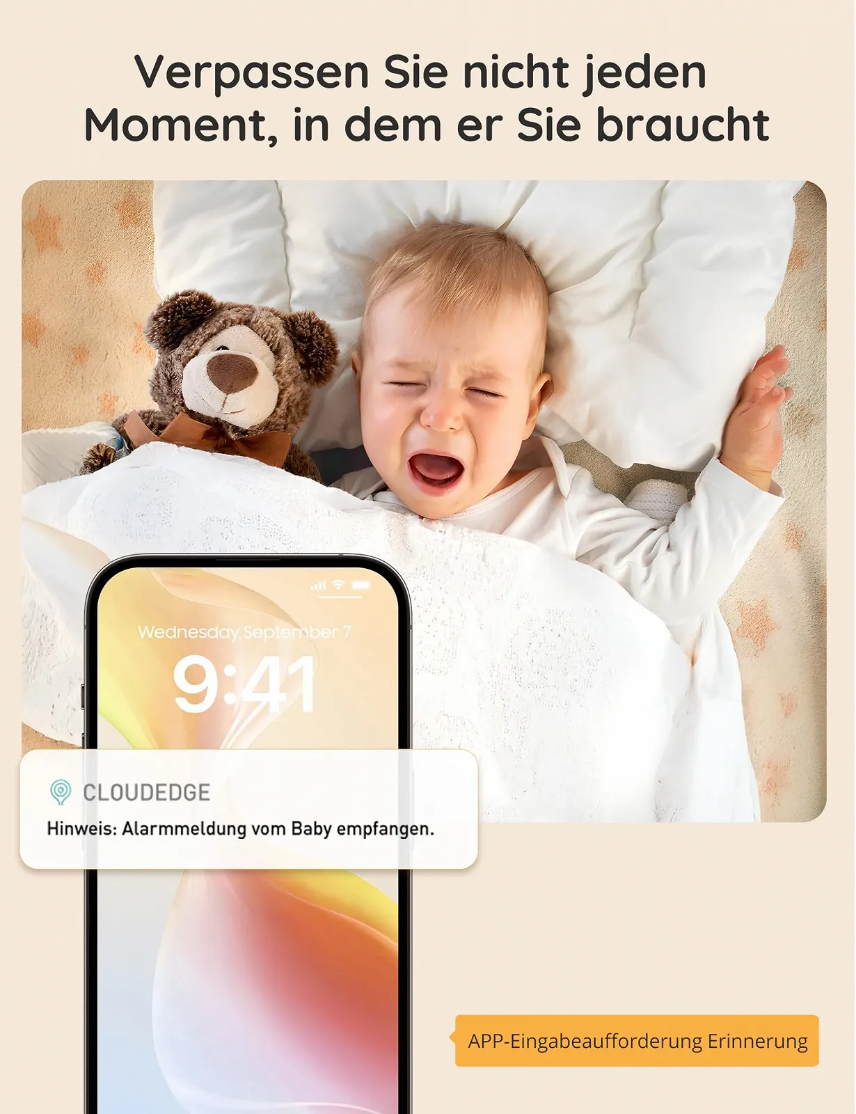 Відеоняня JolyWell 5 дюймів IPS Display Ultra HD Night Vision Movement/Crying Alarm Temperature Humidity Night Lights, фото №5 Відеоняня JolyWell 5 дюймів IPS Display Ultra HD Night Vision Movement/Crying Alarm Temperature Humidity Night Lights, фото №5