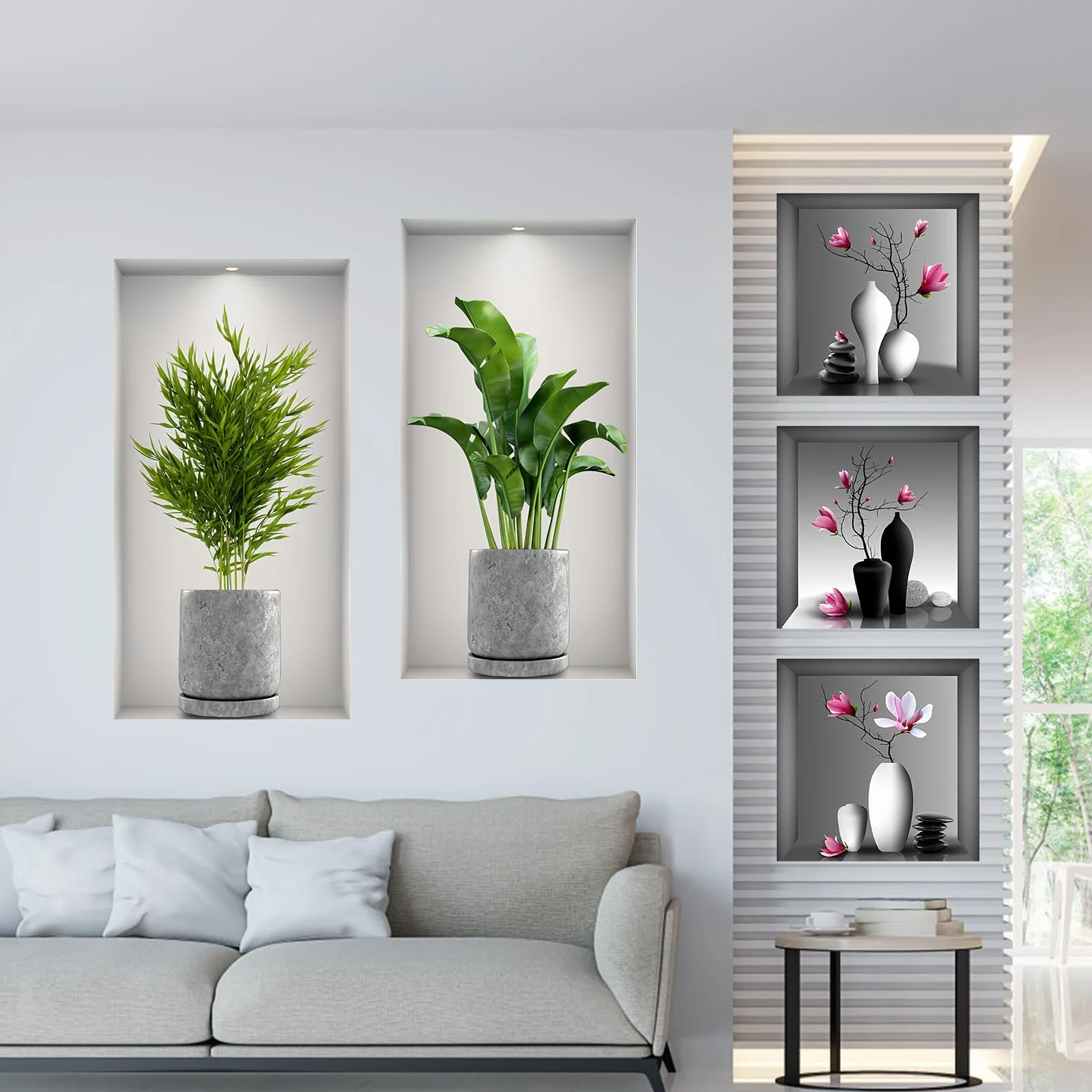 Наклейки на стіну Joyan 3D Рослини Зелені та червоні квіти Глянцеві Самоклейні ПВХ, фото №4