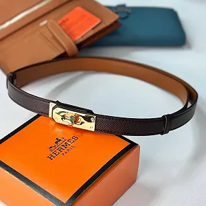 Ремінь жіночий темно коричневий шкіряний Hermes - Фото 1