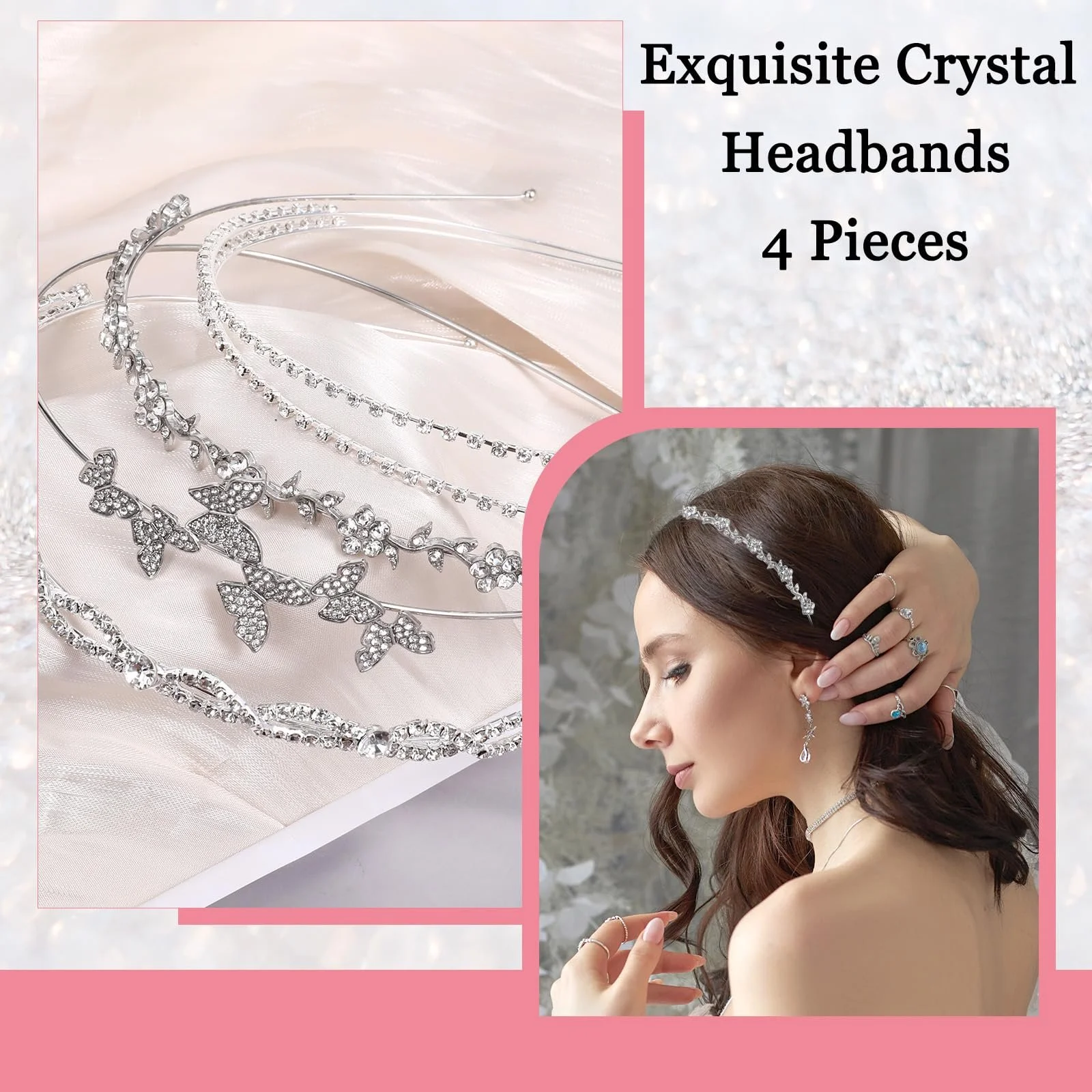 Набір з 4 обручів на голову з штучними діамантами, фото №5