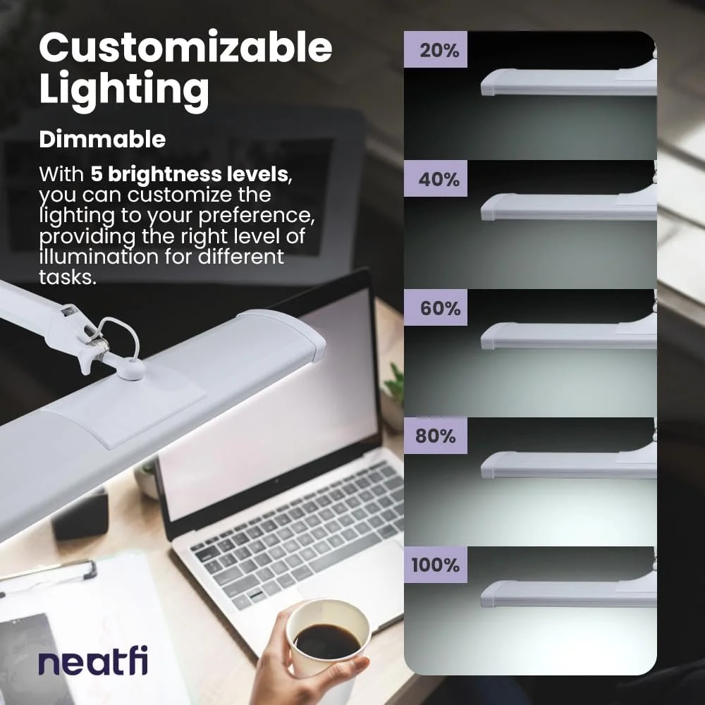 Настільна лампа Neatfi LED 3500 люмен 45 Вт 26 дюймів Wide Shade (White), фото №6