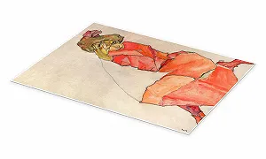 Постер Egon Schiele Коленопреклоненная девушка в оранжево-красном платье 50 x 70 см бежевый synthetic.ua - Фото 1