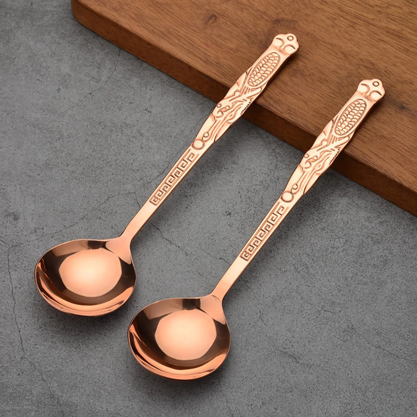 Ложка 100% Pure Copper кована, старовинний візерунок, 20 см, для сімейних обідів, ресторанів, десертів, тортів, морозива, фото №6 Ложка 100% Pure Copper кована, старовинний візерунок, 20 см, для сімейних обідів, ресторанів, десертів, тортів, морозива, фото №6