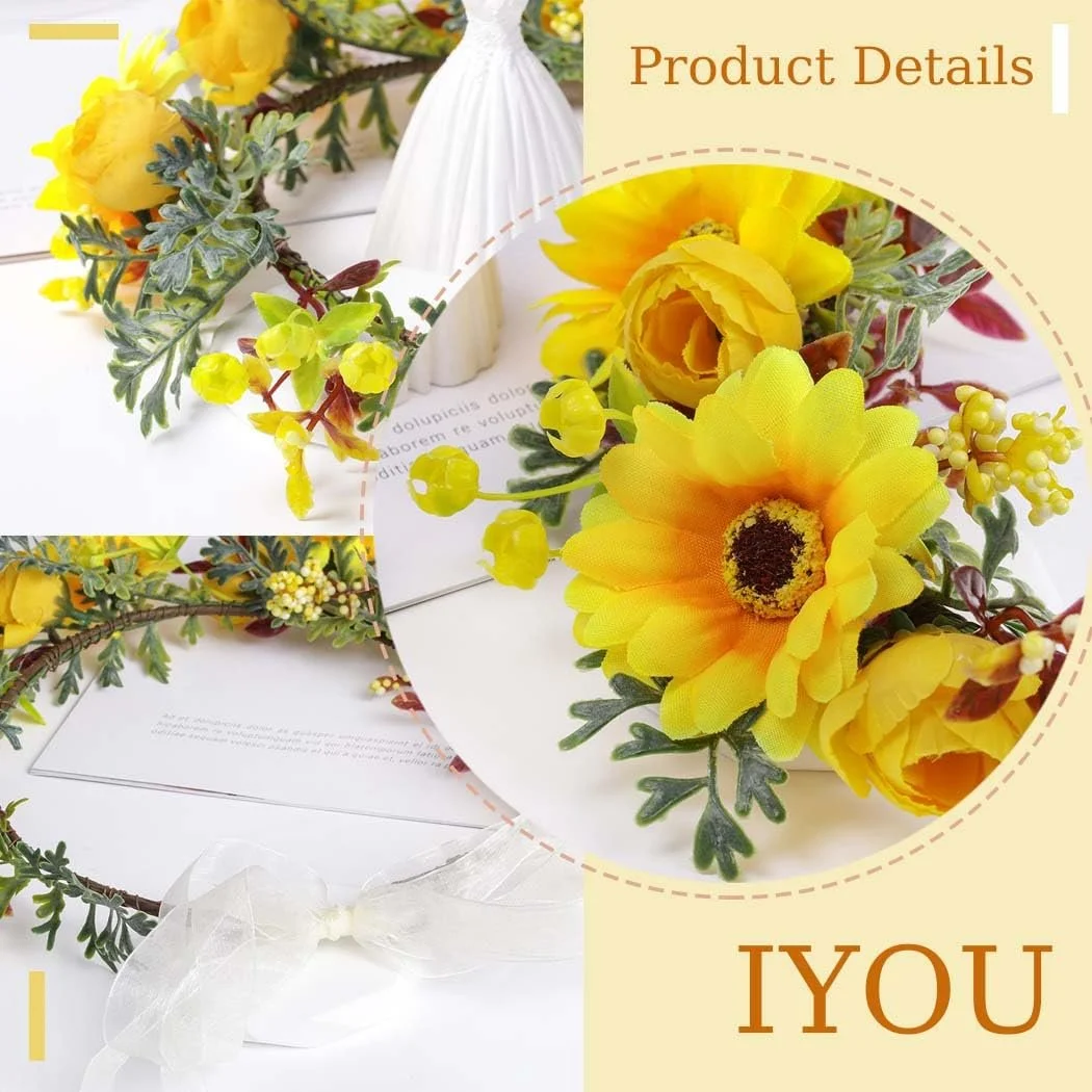 Вінок для волосся IYOU Boho з ромашками, соняшниками, фото №5