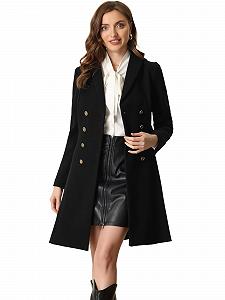 Пальто Allegra K Зимнее Двубортное С Плоским Воротником С Поясом И Карманами - Фото 1