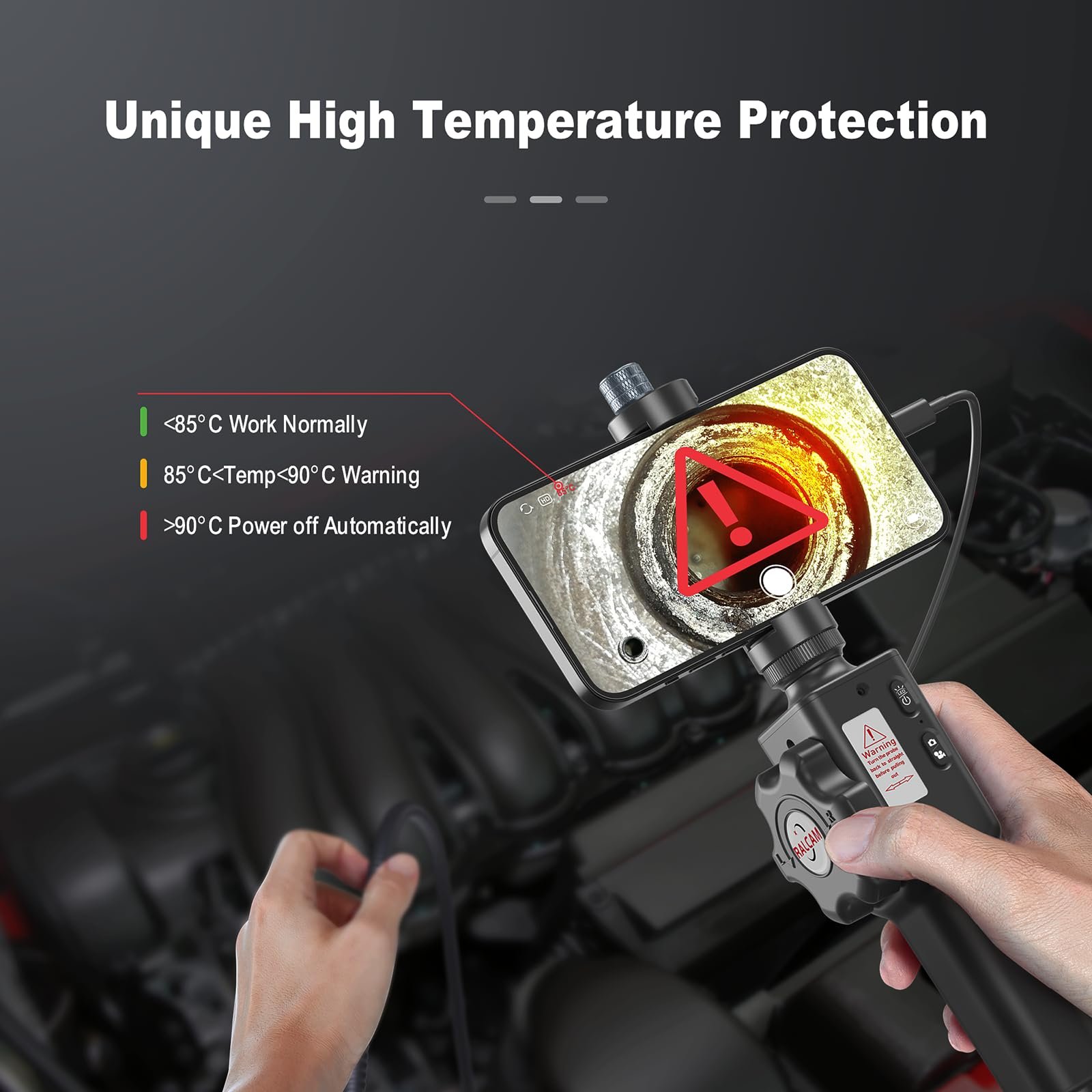 Эндоскопическая камера Ralcam 8.5 mm HD1080P с подсветкой, 6 LED, гибкий кабель 1 м для Android и iOS, фото №4