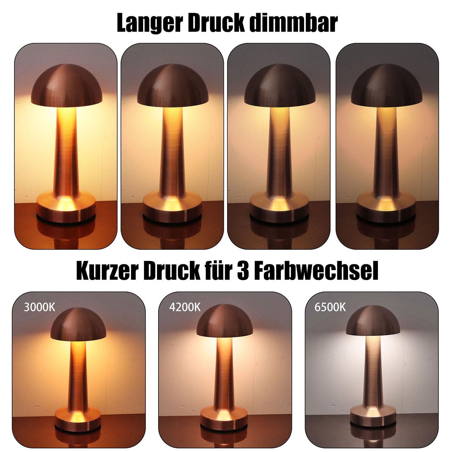 Настільна лампа EXTRASTAR Mushroom LED Сенсорна Акумуляторна Металік + Червоний, фото №4