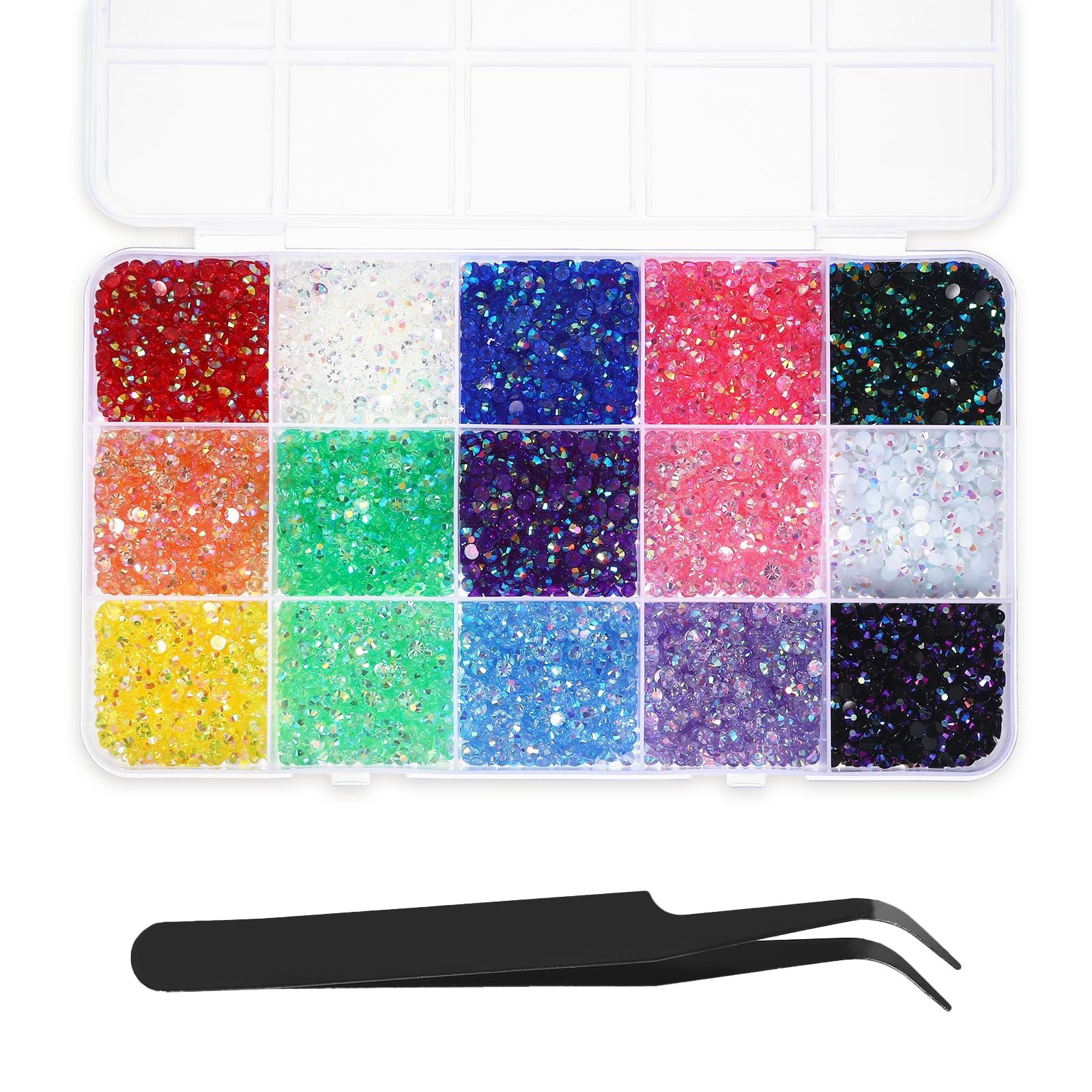 Блискітки-самоцвіти 5 мм, 15 кольорів, плоскі кристалічні стрази з смоли з пінцетом, нігтів, фото №1 Блискітки-самоцвіти 5 мм, 15 кольорів, плоскі кристалічні стрази з смоли з пінцетом, нігтів, фото №1