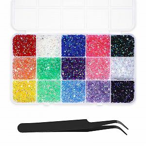 Блискітки-самоцвіти 5 мм, 15 кольорів, плоскі кристалічні стрази з смоли з пінцетом, нігтів - Фото 1