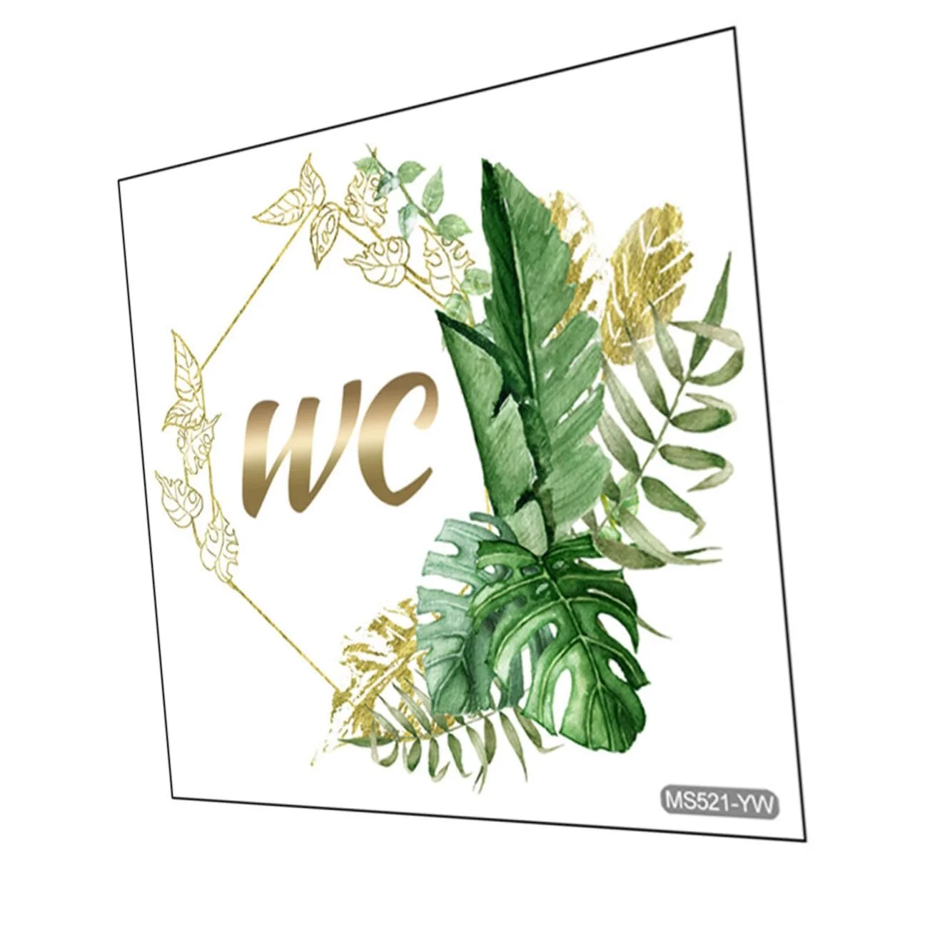 Наклейка на дверь туалета OUNONA с растительным мотивом зеленая съемная, фото №1