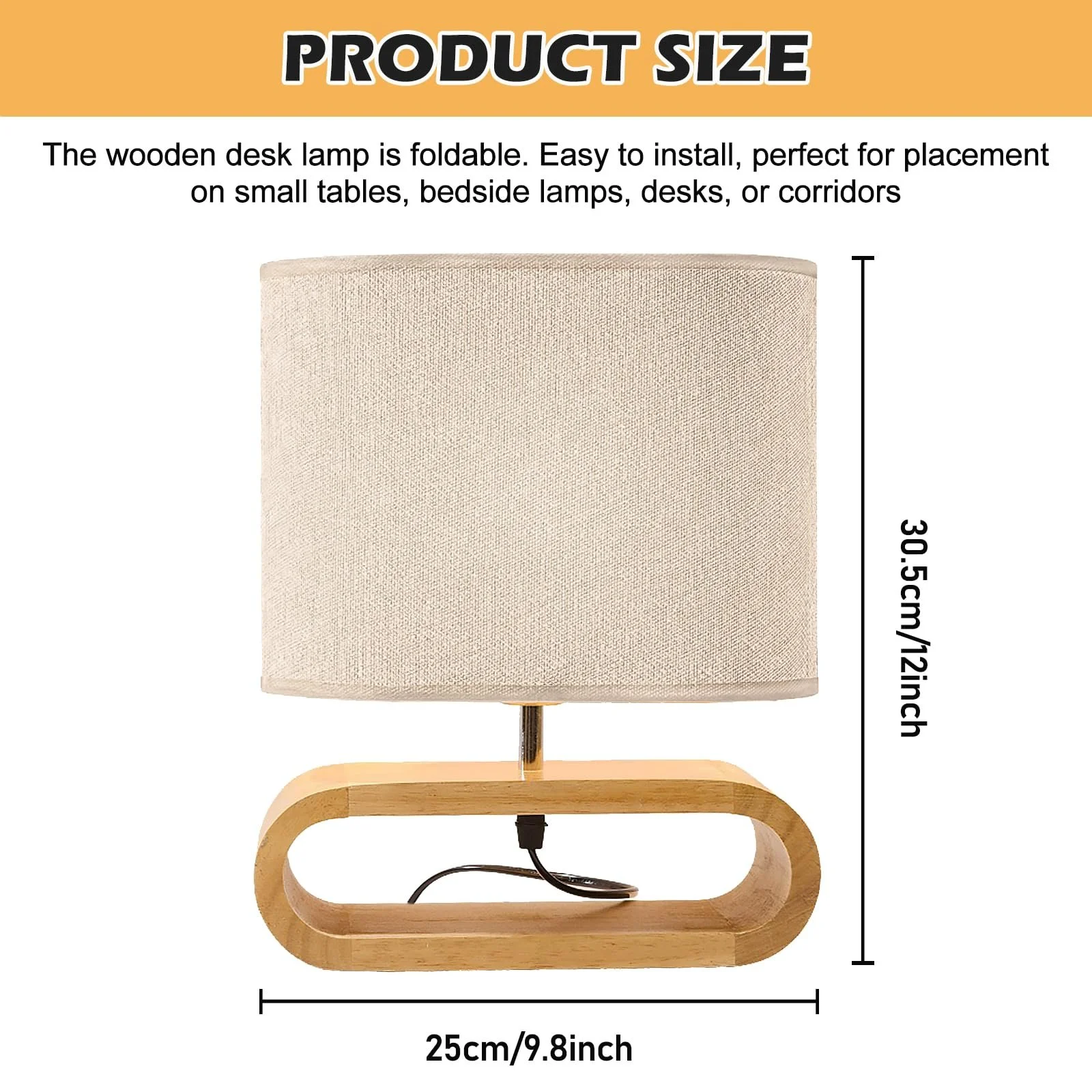 Настільна лампа SUNOYA дерев'яна з лляним плафоном та 3 режимами світла, фото №2