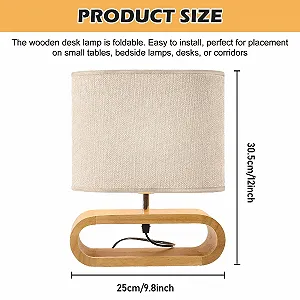 Настільна лампа SUNOYA дерев'яна з лляним плафоном та 3 режимами світла synthetic.ua - Фото 1