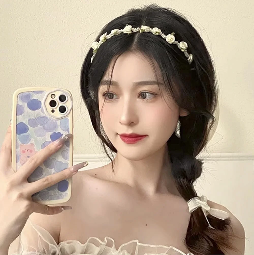 Обруч Цветочный С Жемчужинами Бежевый, фото №5 Обруч Цветочный С Жемчужинами Бежевый, фото №5