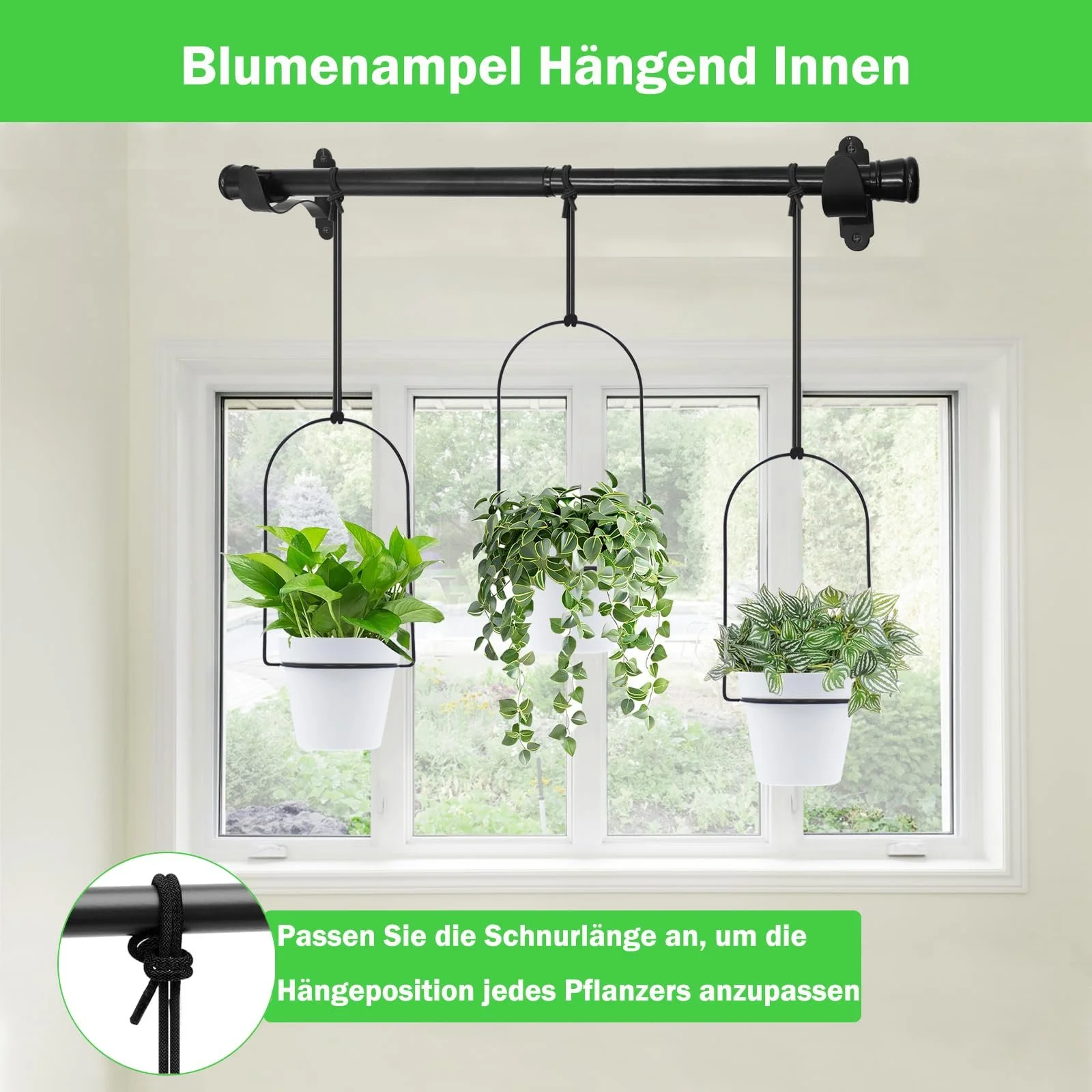 Підвісний кошик DOUBFIVSY з 3 горщиками меламін Регульований ЧОРНИЙ, фото №5 Підвісний кошик DOUBFIVSY з 3 горщиками меламін Регульований ЧОРНИЙ, фото №5