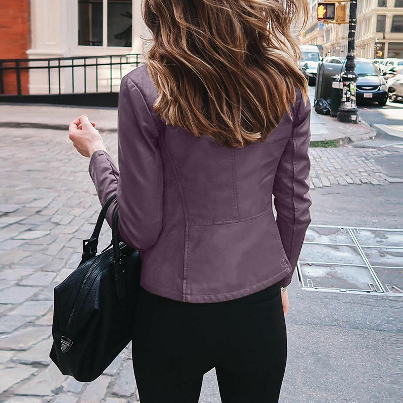 Жіноча куртка зі штучної шкіри на блискавці з довгими рукавами, фото №5