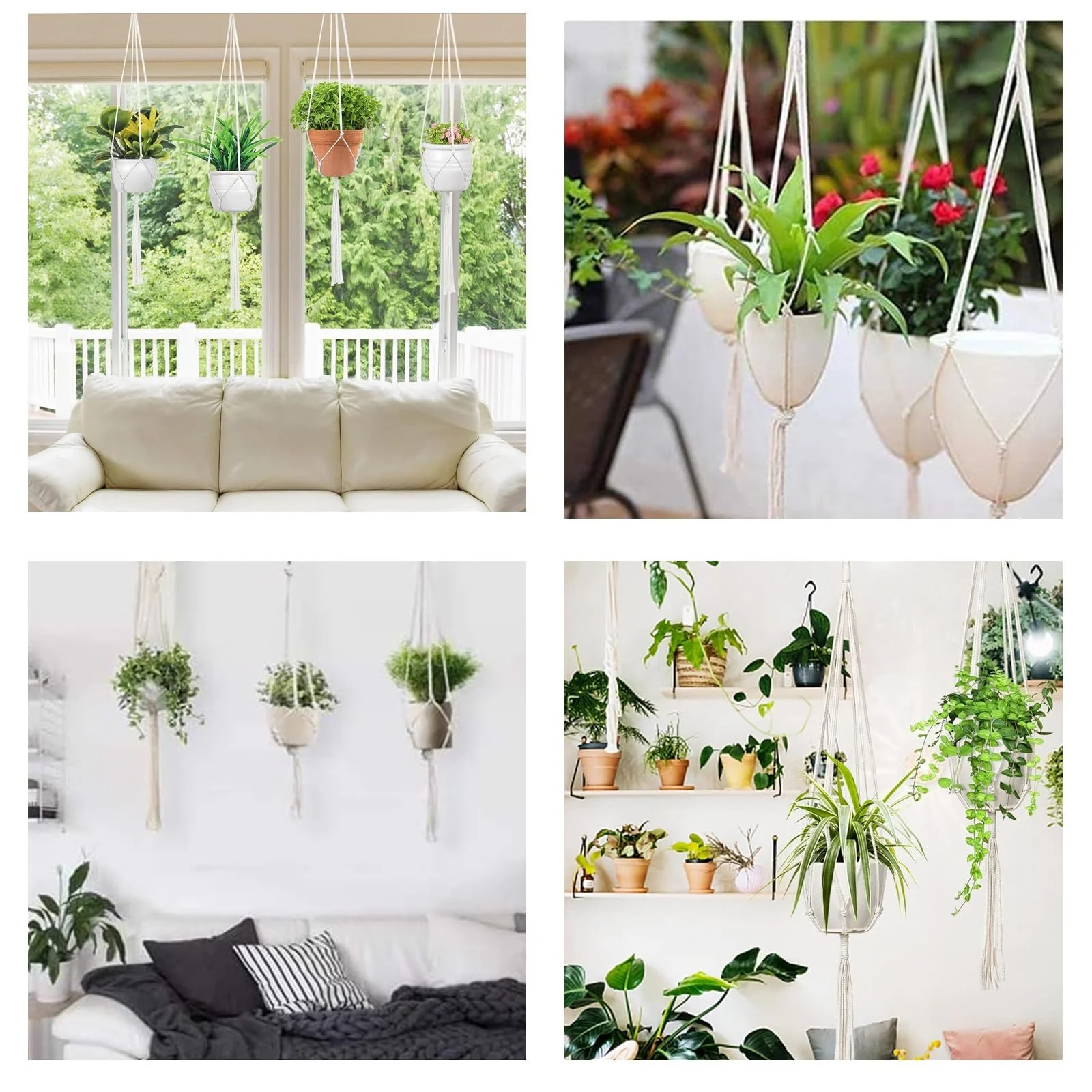 Подвесные кашпо макраме Macrame Hangers набор 6 шт 60 см 80 см 100 см с S-крючками, фото №5