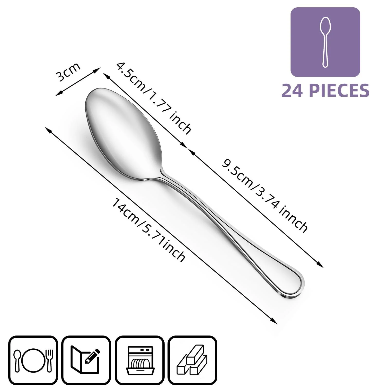 Ложка чайна з нержавіючої сталі Набір з 24 штук 14 см, фото №2