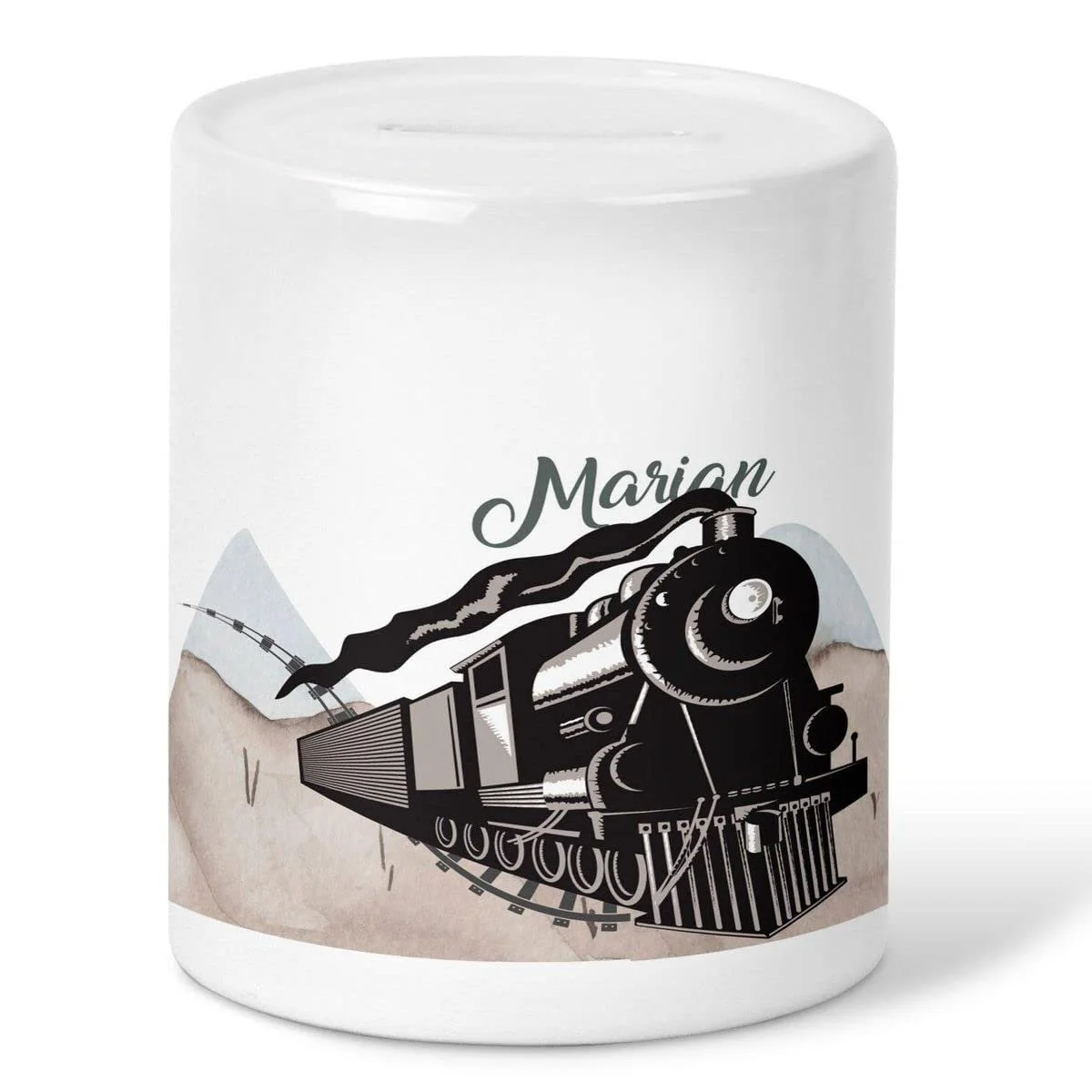 Скарбничка Mikalino Children's Паровоз у горах керамічна біла One Size, фото №1