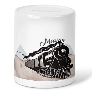 Скарбничка Mikalino Children's Паровоз у горах керамічна біла One Size - Фото 1