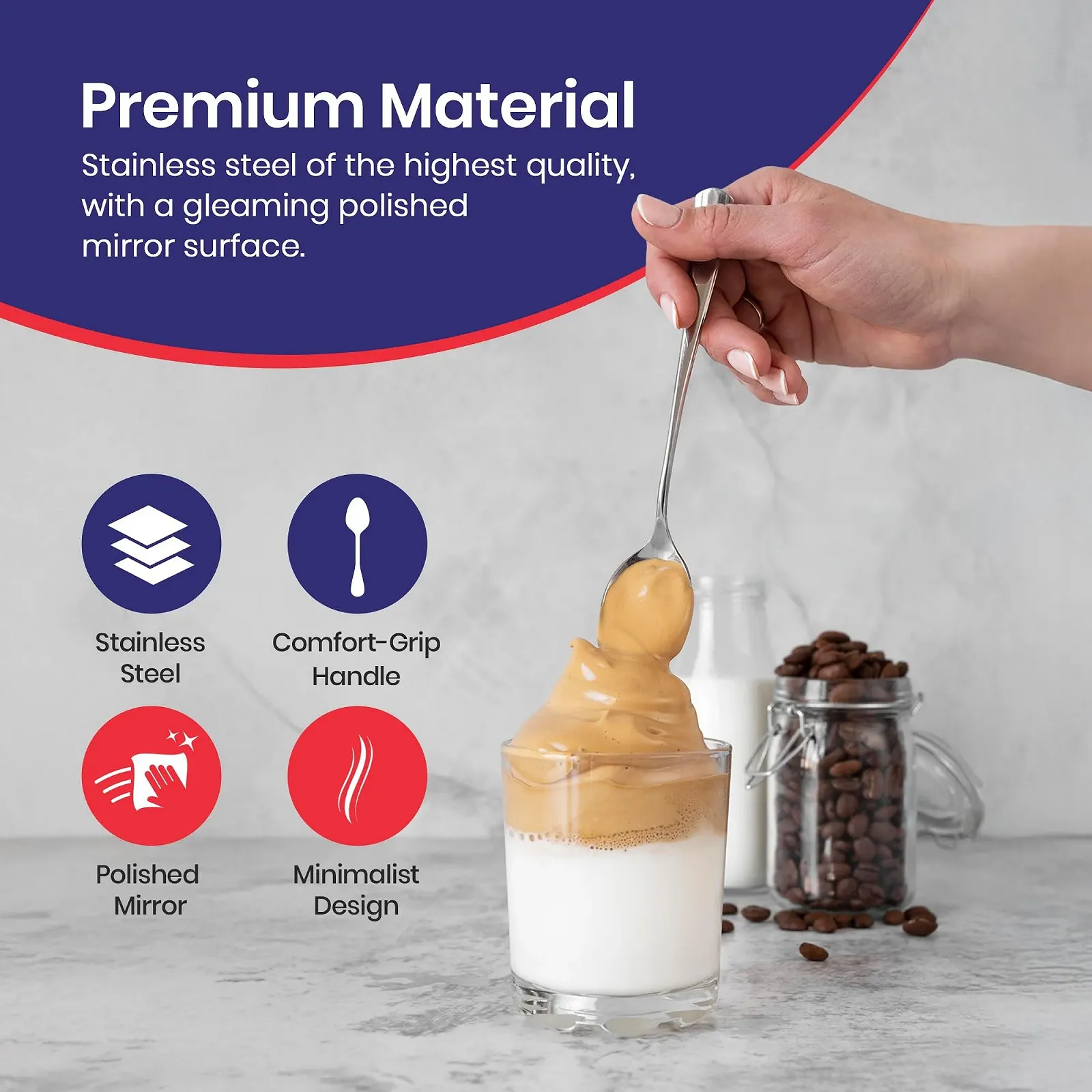 Ложка для лате з нержавіючої сталі 20 см, набір 12 штук, фото №2