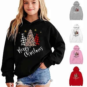 Рождественский джемпер для девочек 134, свитшот 140 - Детский праздничный джемпер с принтом и капюшоном, теплый флисовый топ, мягкая повседневная зимняя одежда, праздничная детская одежда synthetic.ua - Фото 1