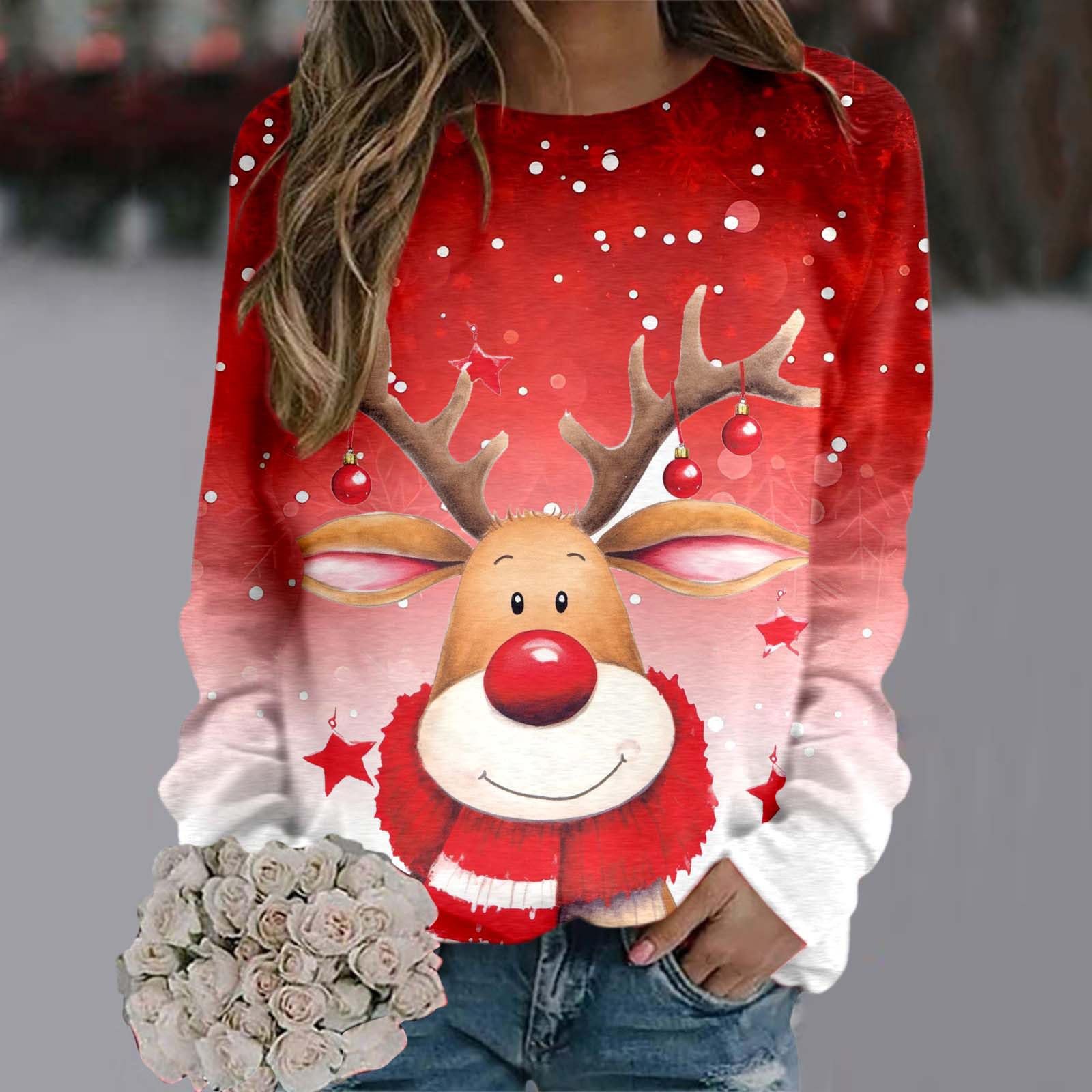 Женский Рождественский Свитер Gwnauz С Рождественским Принтом Оленя Больших Размеров Повседневный Хлопковый Зимний Свитер Рождественские Топы С Круглым Вырезом и Длинными Рукавами Рождественский Костюм, фото №3 Женский Рождественский Свитер Gwnauz С Рождественским Принтом Оленя Больших Размеров Повседневный Хлопковый Зимний Свитер Рождественские Топы С Круглым Вырезом и Длинными Рукавами Рождественский Костюм, фото №3