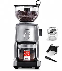 Электрическая кофемолка Turmix TX 190 коническая, 16 уровней помола, контейнер для зерен 400 г, таймер, совместима с портафильтром, прямой помол, 130 Вт, хром, тихая и точная - Фото 1