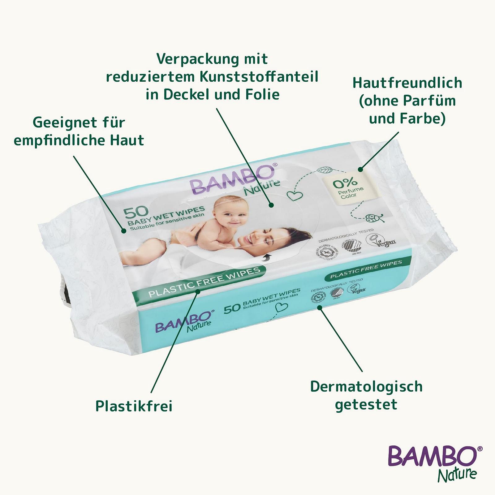 Дитячі органічні серветки Bambo Nature, 50 штук в упаковці, фото №2