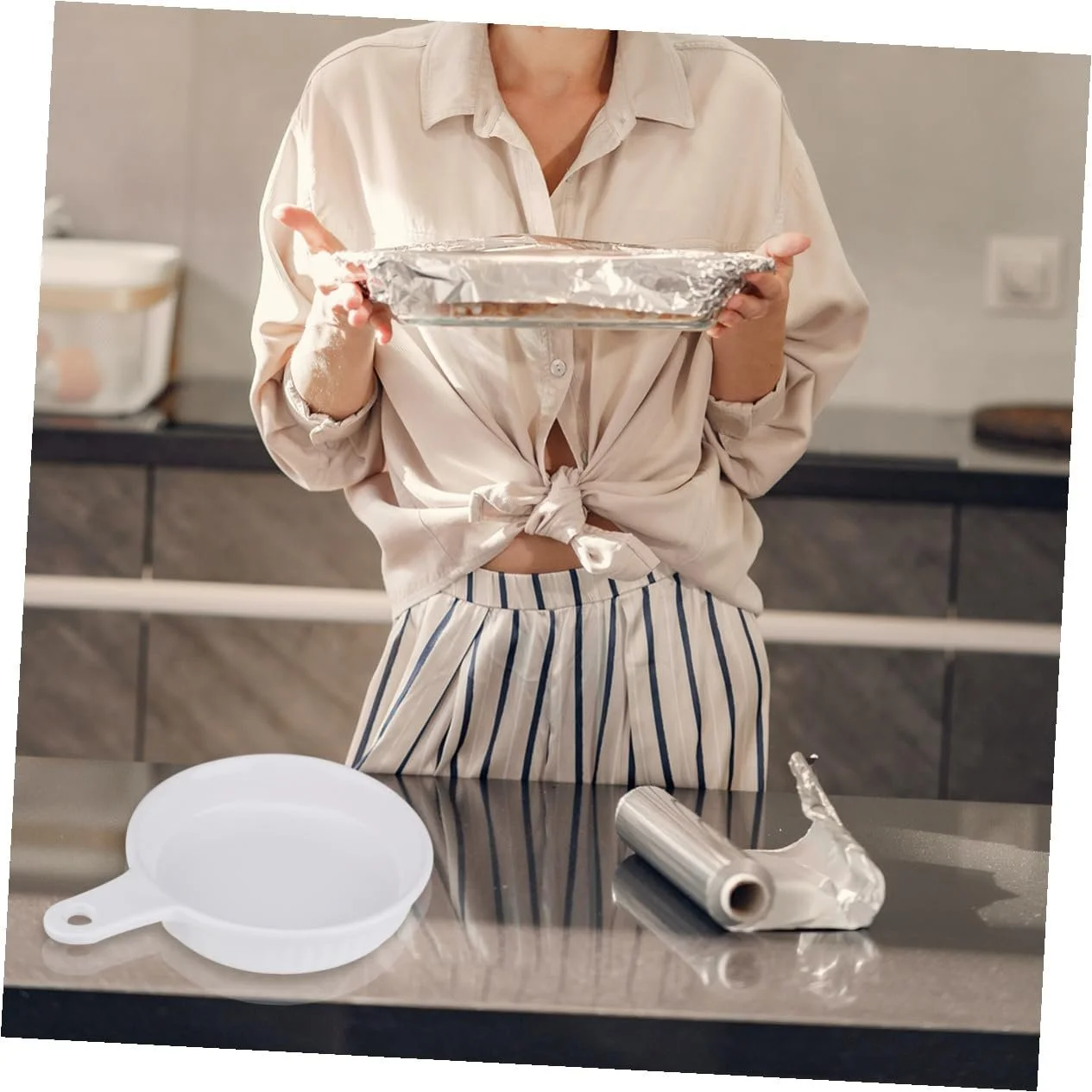 Форма TOYANDONA для запекания керамическая круглая с одной ручкой термостойкая Белая, фото №5